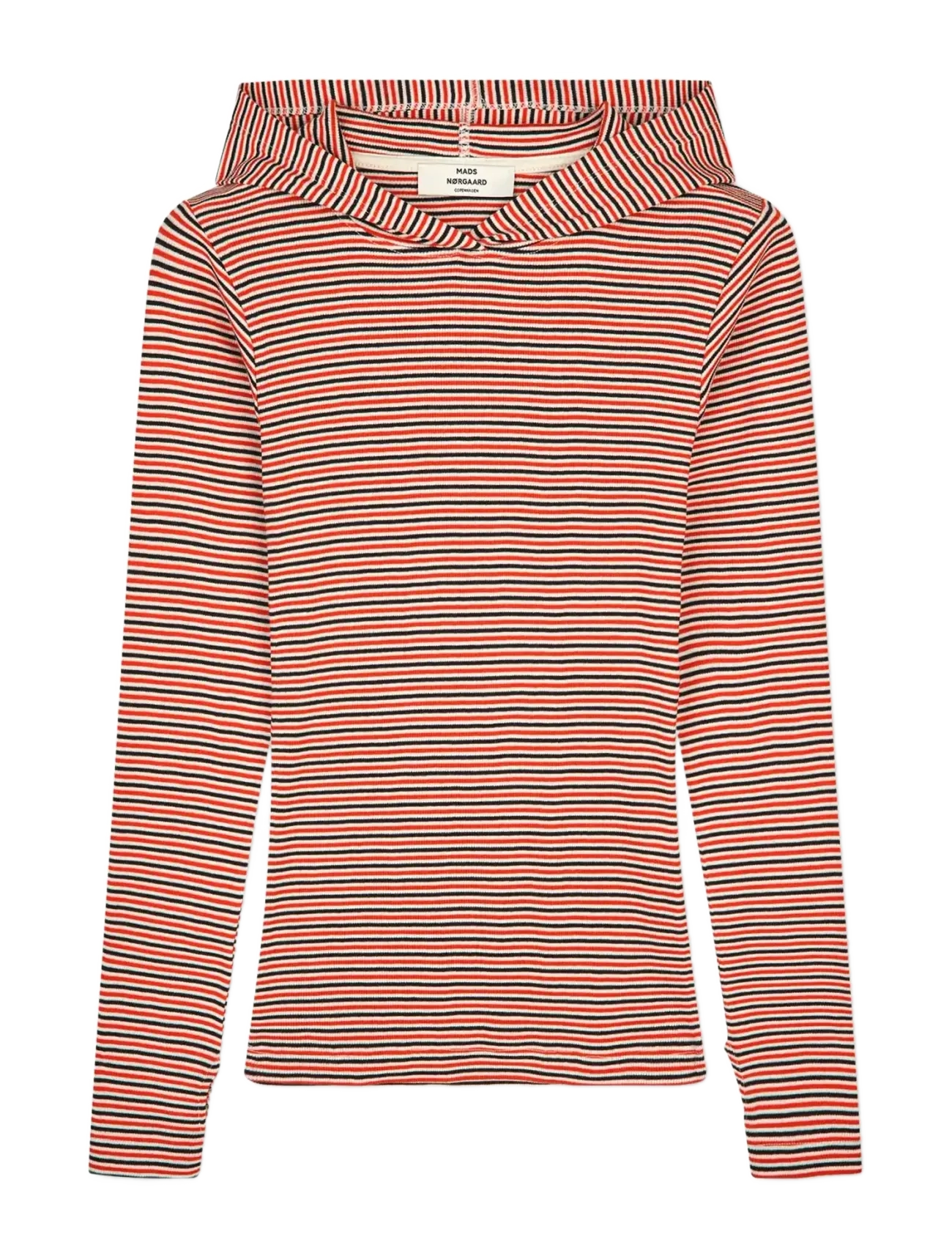 Mads Nørgaard 2x2 Cotton Stripe Tutti Hood - Kleidung - FIERY RED/VANILLA ICE / red
