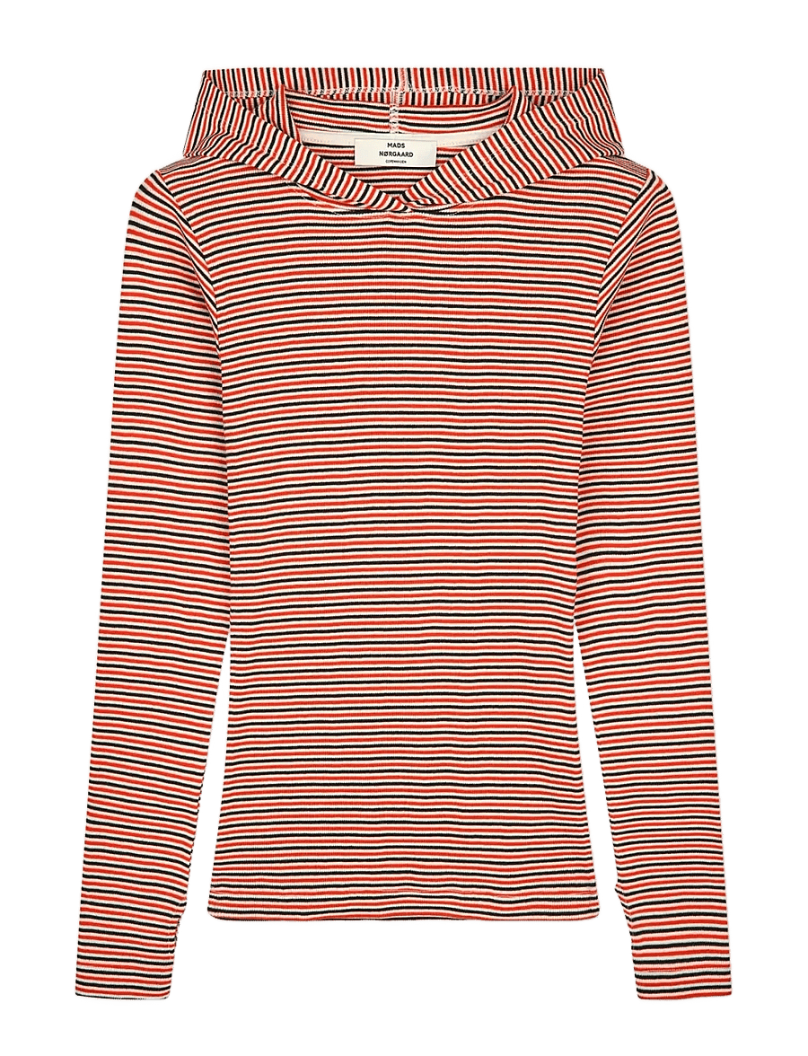 Mads Nørgaard - 2x2 Cotton Stripe Tutti Hood - kapuutsiga pusad - fiery red/vanilla ice - 0
