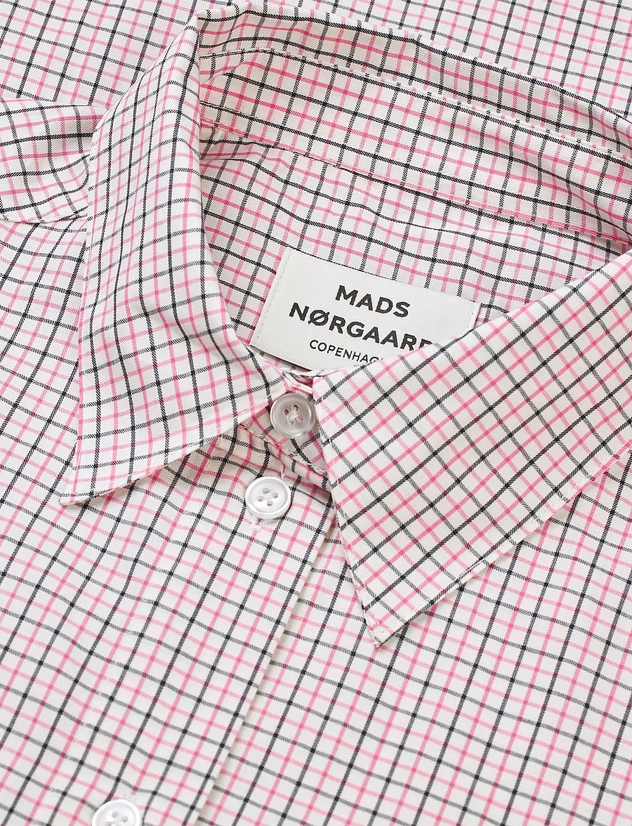 Mads Nørgaard - Ander Cotton Crelly Shirt - langärmlige hemden - check/carmine rose - 1