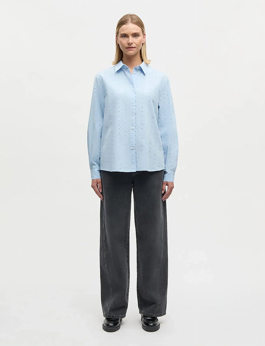 Mads Nørgaard - Broda Crane Shirt - long-sleeved shirts - cashmere blue - 0