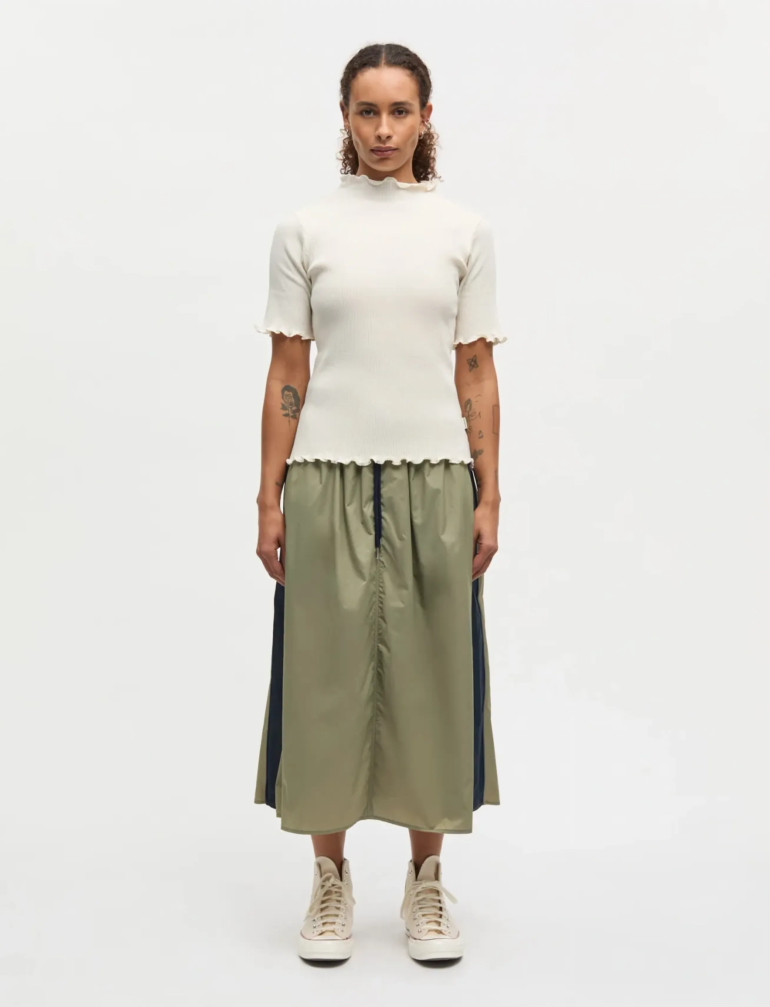 Mads Nørgaard Ripstop Nylon Caro Skirt - Midi-Röcke - OVERLAND TREK/SKY CAPTAIN / khaki/green