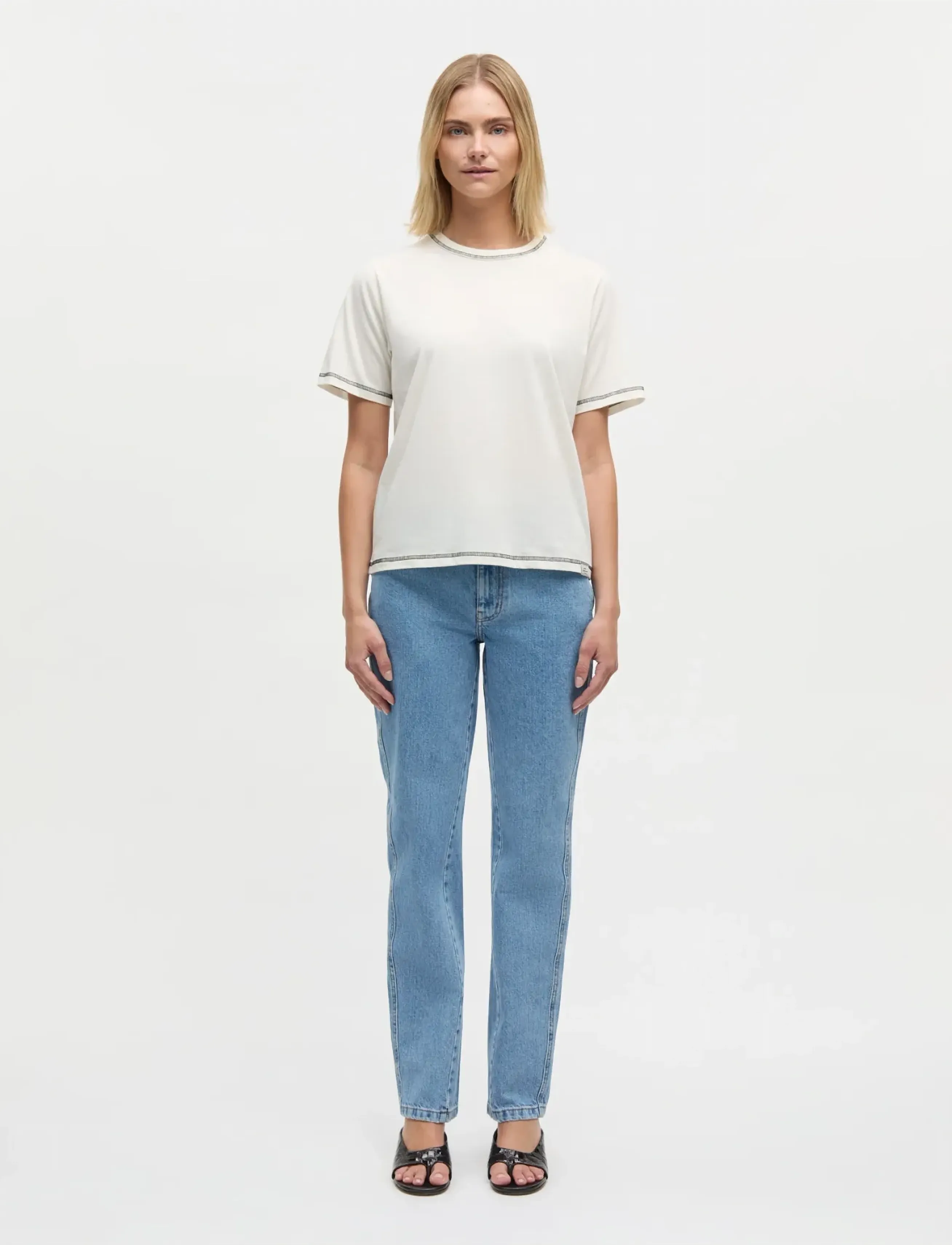 Mads Nørgaard Single Cotton Grace Tee - T-skjorter - SNOW WHITE / cream