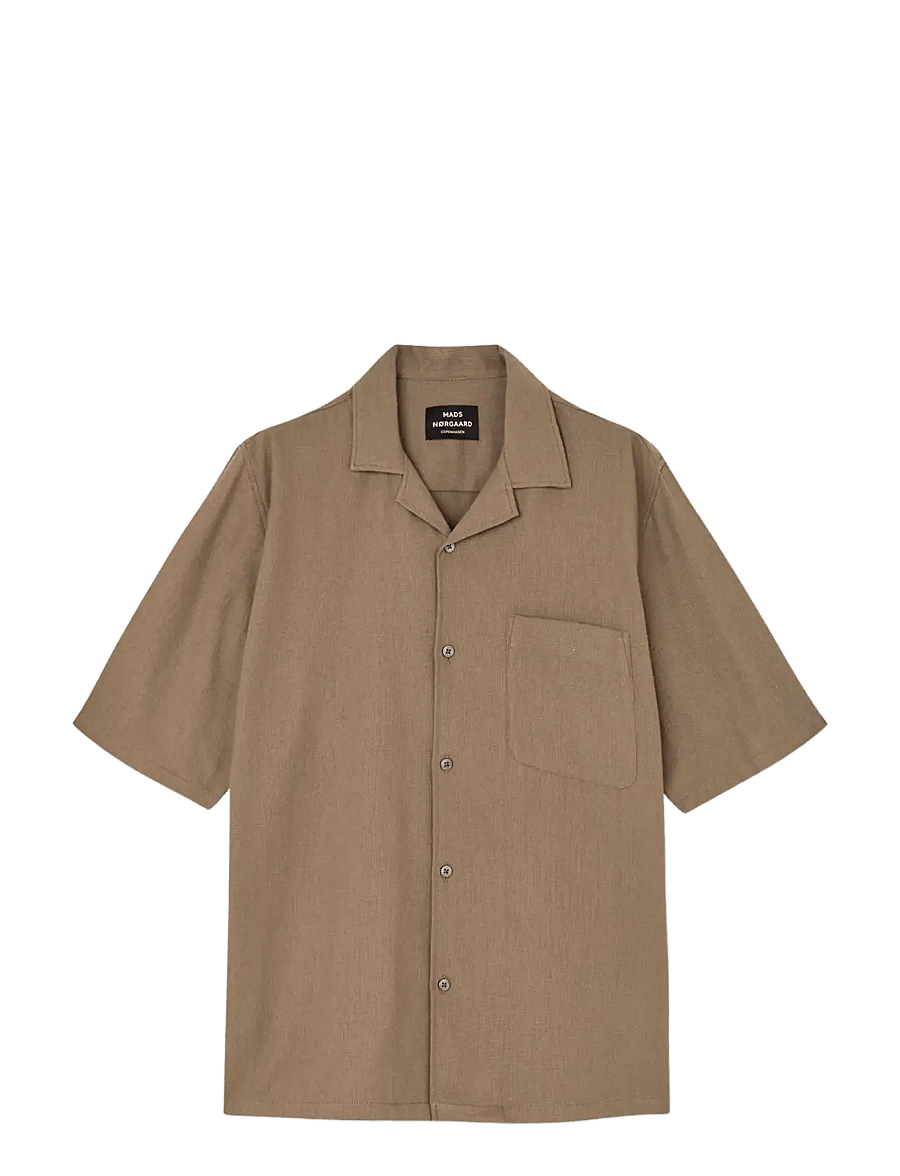 Mads Nørgaard - Texture Kenji Shirt SS - short-sleeved shirts - walnut - 0