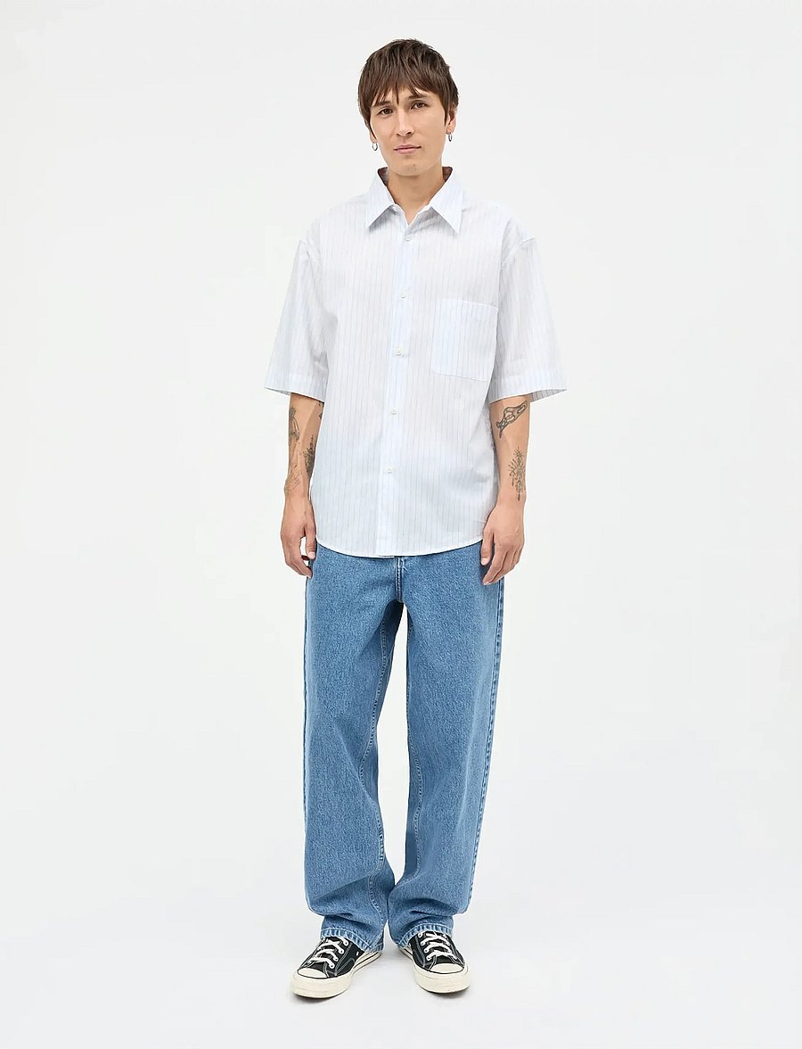 Mads Nørgaard - Cotton Soft Oskar Shirt SS - gestreifte hemden - white/bright cobalt stripe - 0