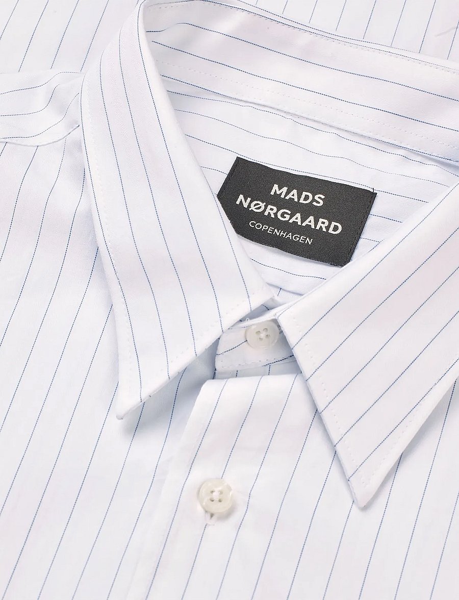 Mads Nørgaard - Cotton Soft Oskar Shirt SS - gestreifte hemden - white/bright cobalt stripe - 3