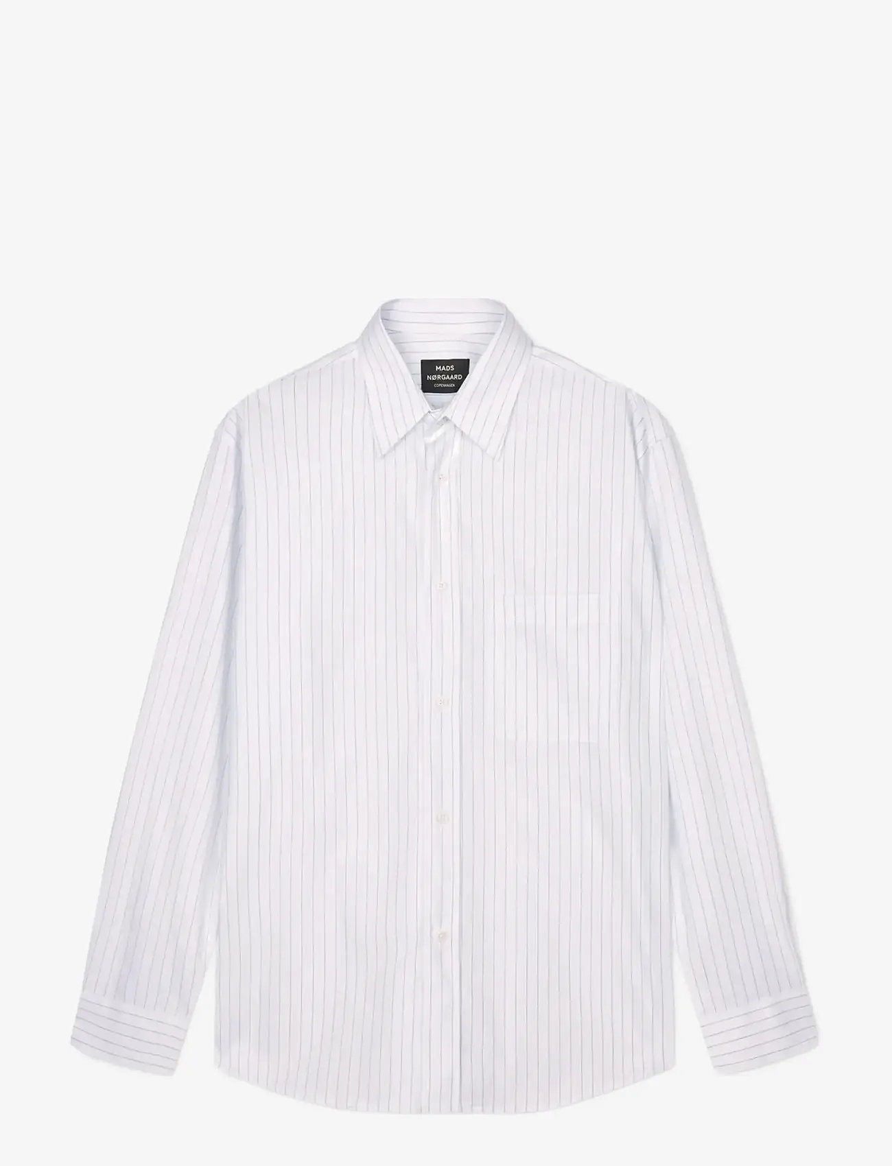 Mads Nørgaard - Cotton Soft Marcel Shirt - strīpaini krekli - white/bright cobalt stripe - 0
