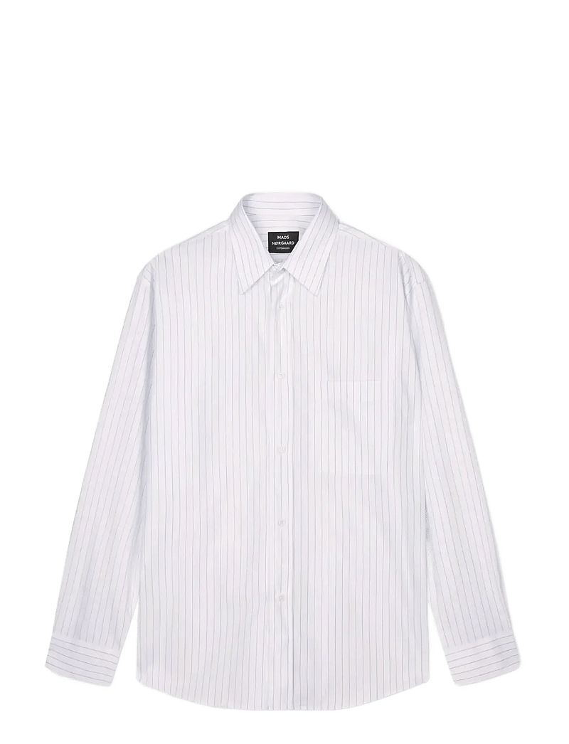 Mads Nørgaard - Cotton Soft Marcel Shirt - strīpaini krekli - white/bright cobalt stripe - 0