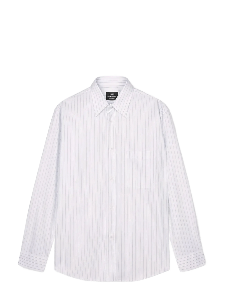 Mads Nørgaard - Cotton Soft Marcel Shirt - randiga skjortor - white/bright cobalt stripe - 0
