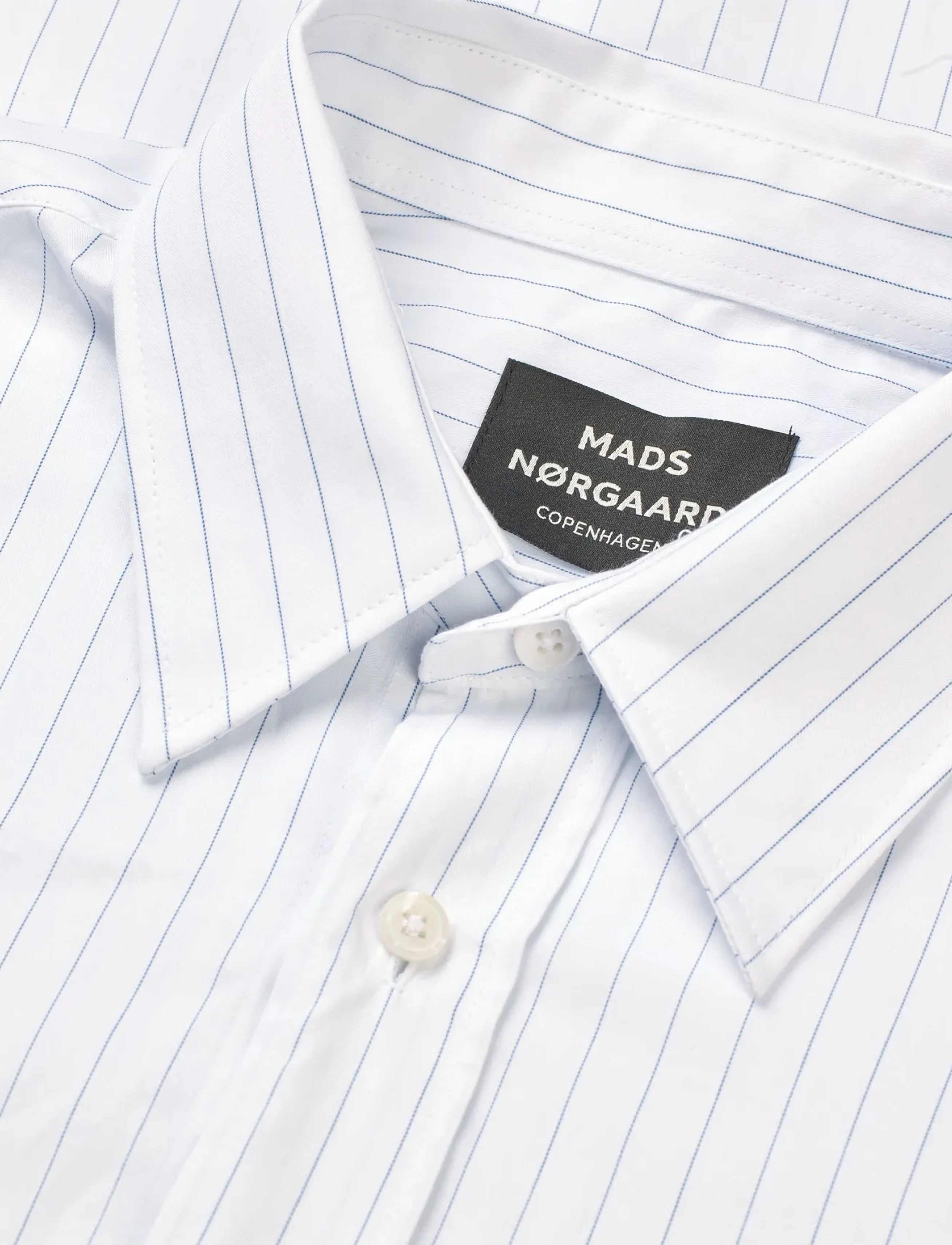 Mads Nørgaard - Cotton Soft Marcel Shirt - raidalliset kauluspaidat - white/bright cobalt stripe - 1