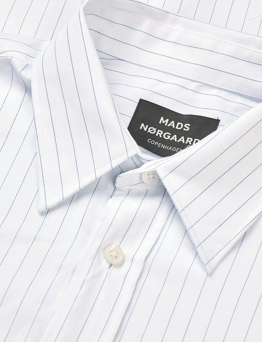 Mads Nørgaard - Cotton Soft Marcel Shirt - randiga skjortor - white/bright cobalt stripe - 1