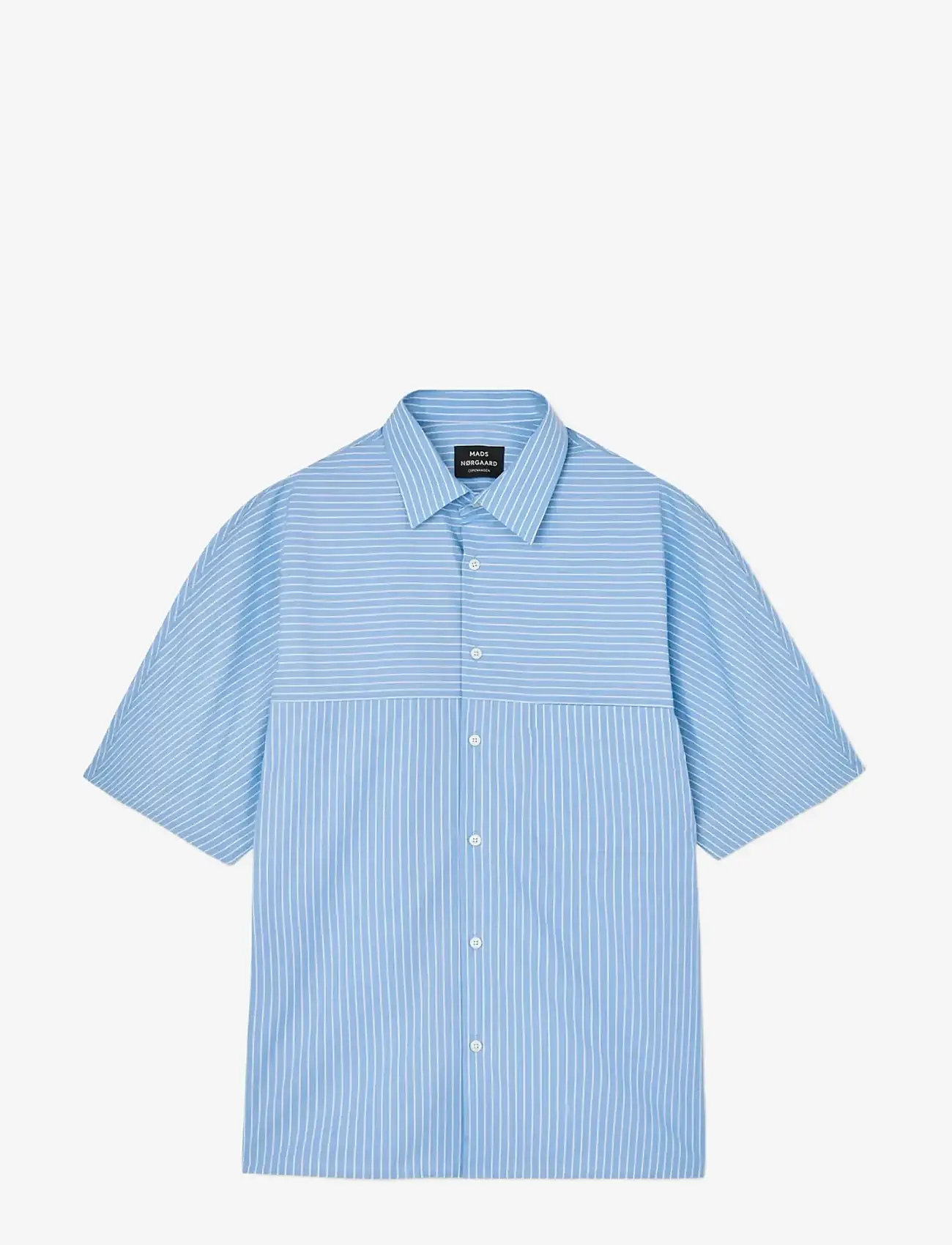 Mads Nørgaard - Prime Cotton Poplin Breuer Shirt - kortärmade skjortor - white/bright cobalt stripe - 1