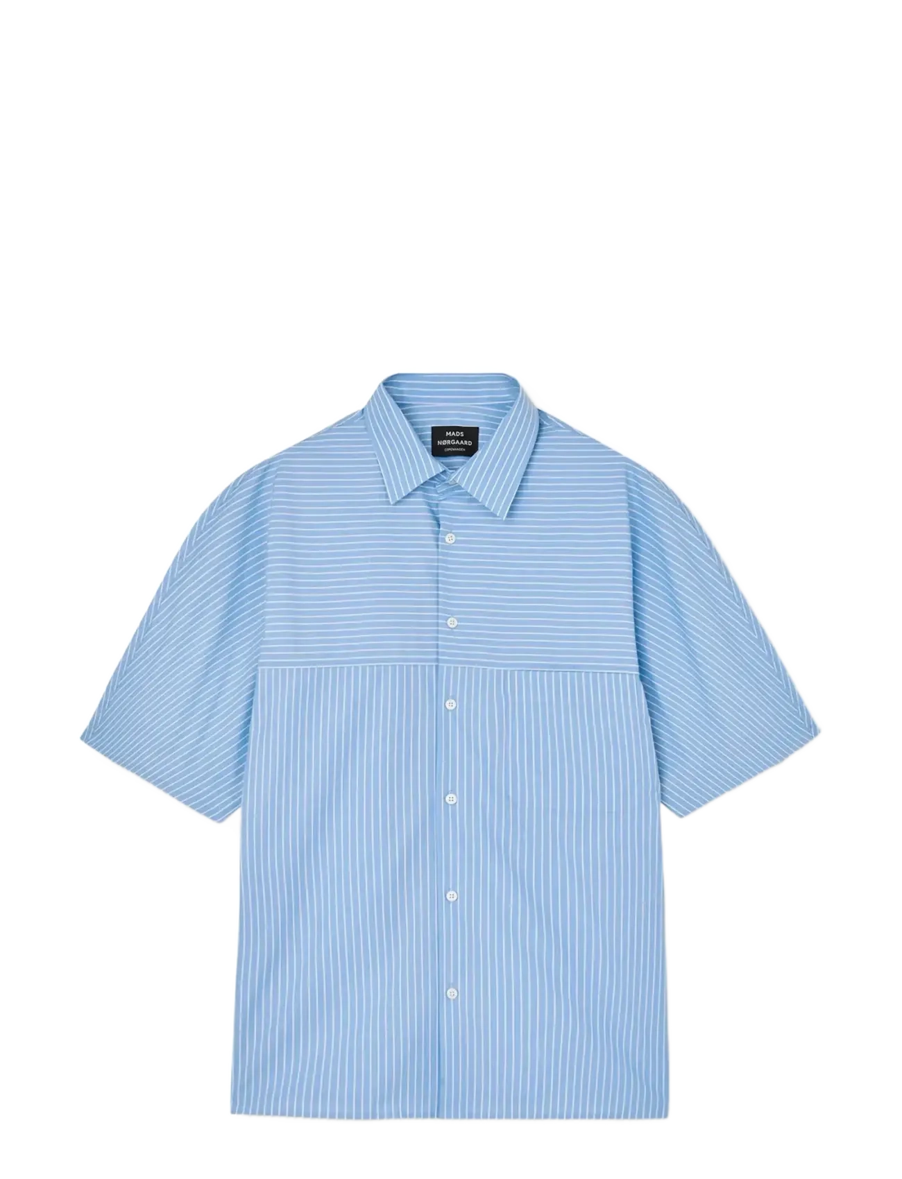 Mads Nørgaard - Prime Cotton Poplin Breuer Shirt - kortærmede skjorter - white/bright cobalt stripe - 1
