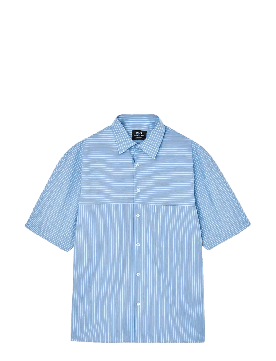 Mads Nørgaard - Prime Cotton Poplin Breuer Shirt - chemises à manches courtes - white/bright cobalt stripe - 1