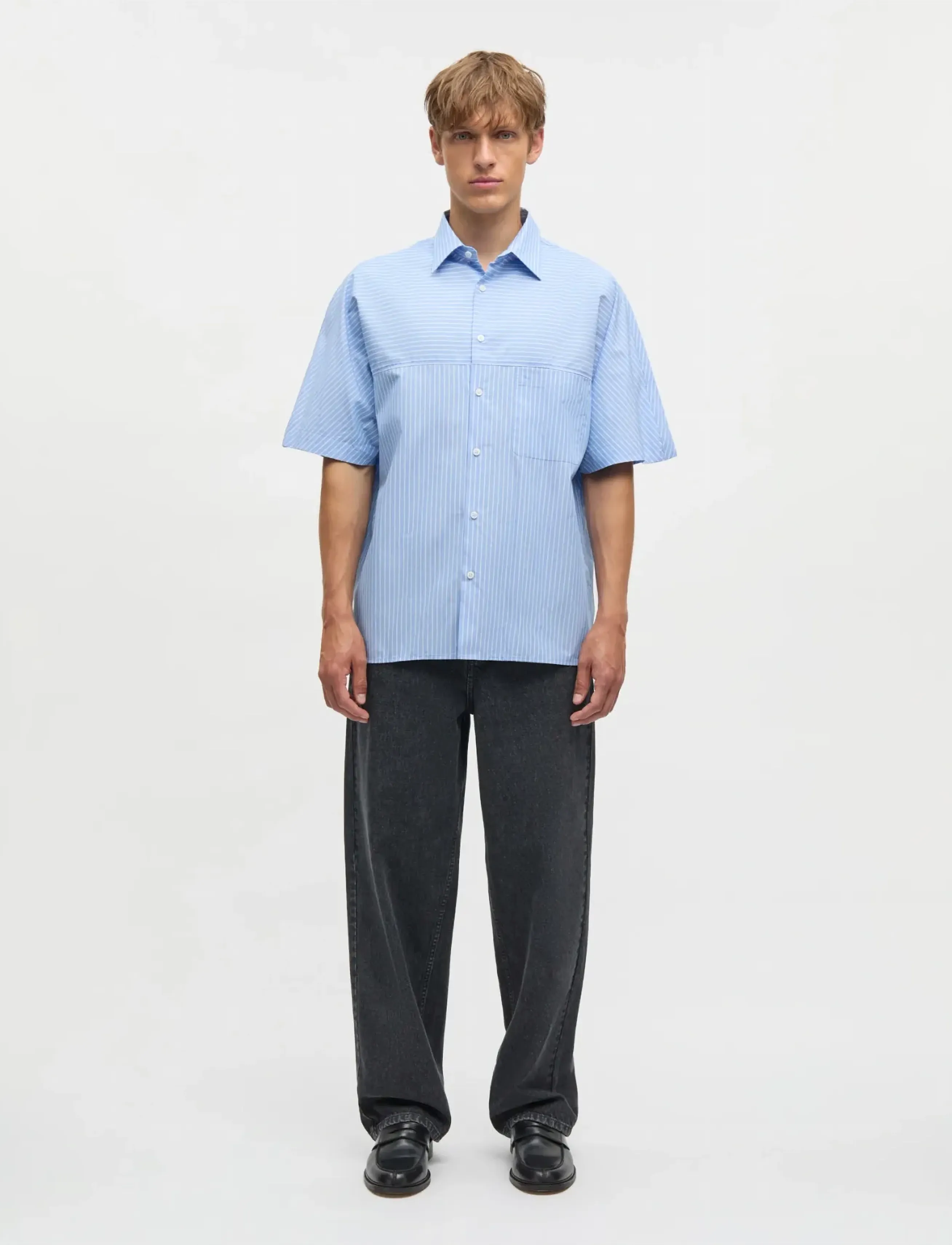 Mads Nørgaard Prime Cotton Poplin Breuer Shirt - Deals - WHITE/BRIGHT COBALT STRIPE / blue