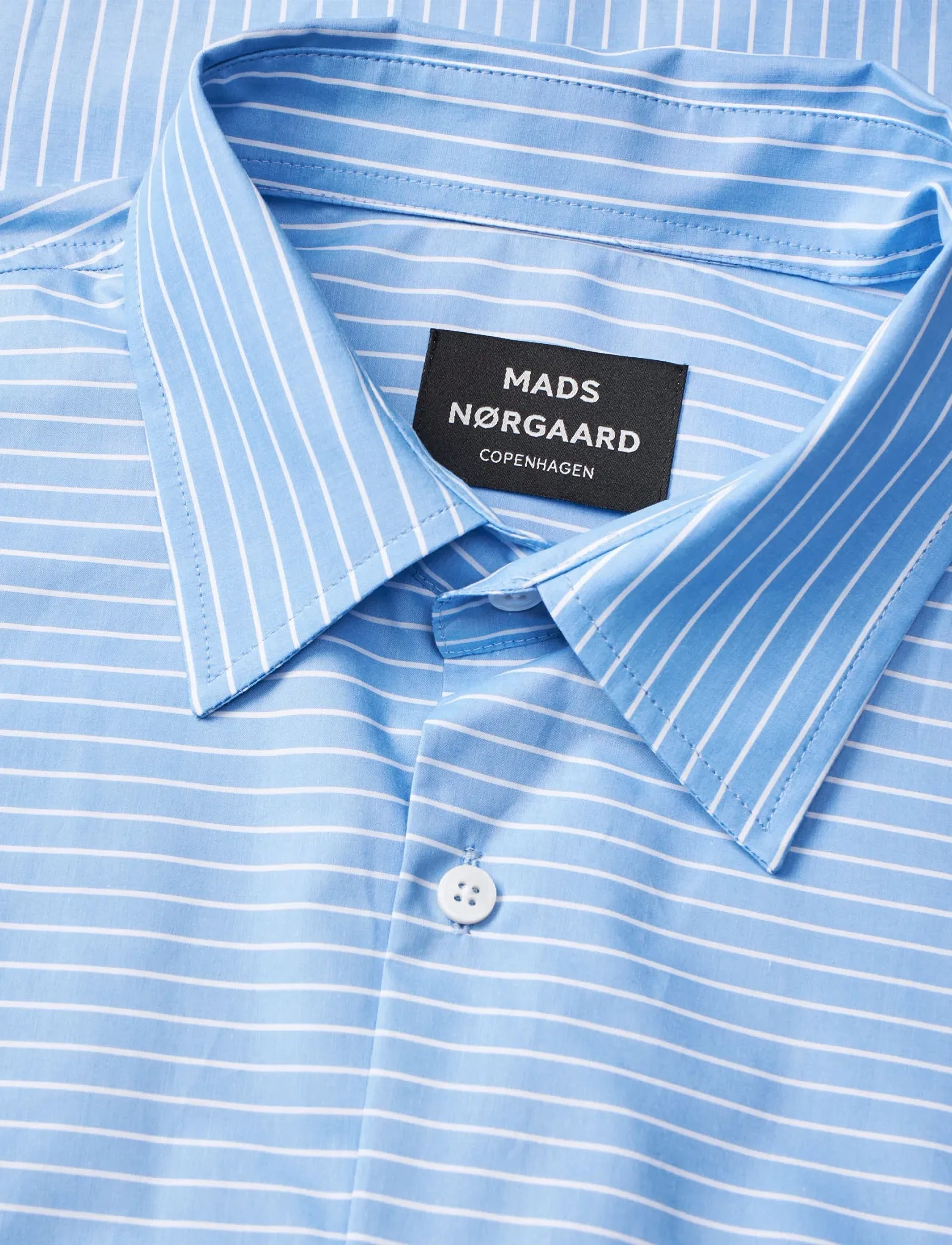 Mads Nørgaard - Prime Cotton Poplin Breuer Shirt - kortærmede skjorter - white/bright cobalt stripe - 3