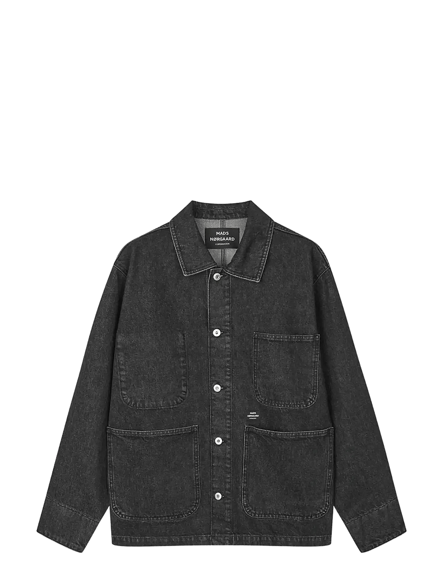 Mads Nørgaard - Arizona Black Denim Chore Jacket - ungefütterte denimjacken - black grey stone wash - 1