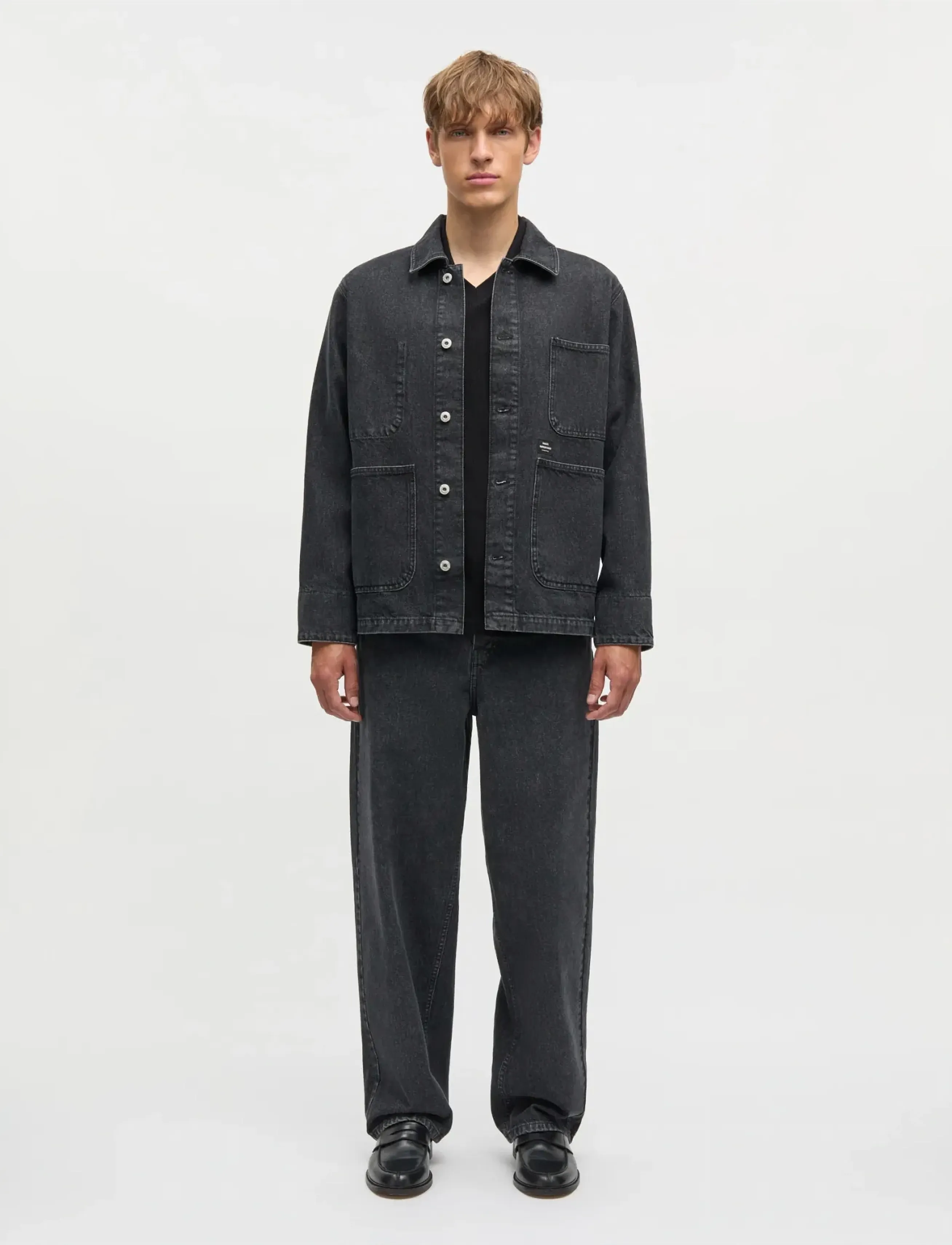 Mads Nørgaard Arizona Black Denim Chore Jacket, L, Black, Denim > Unlined Denim Jackets, Herre