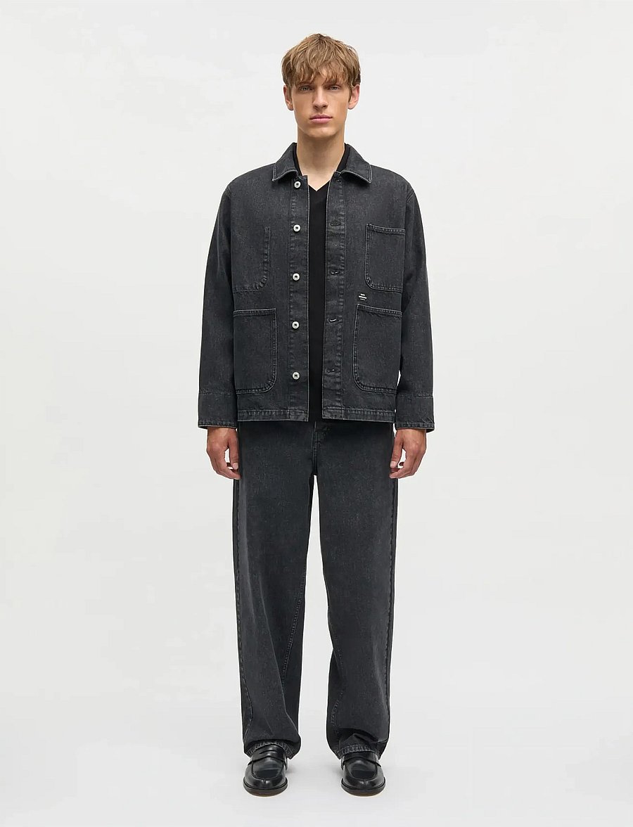 Mads Nørgaard - Arizona Black Denim Chore Jacket - ungefütterte denimjacken - black grey stone wash - 0