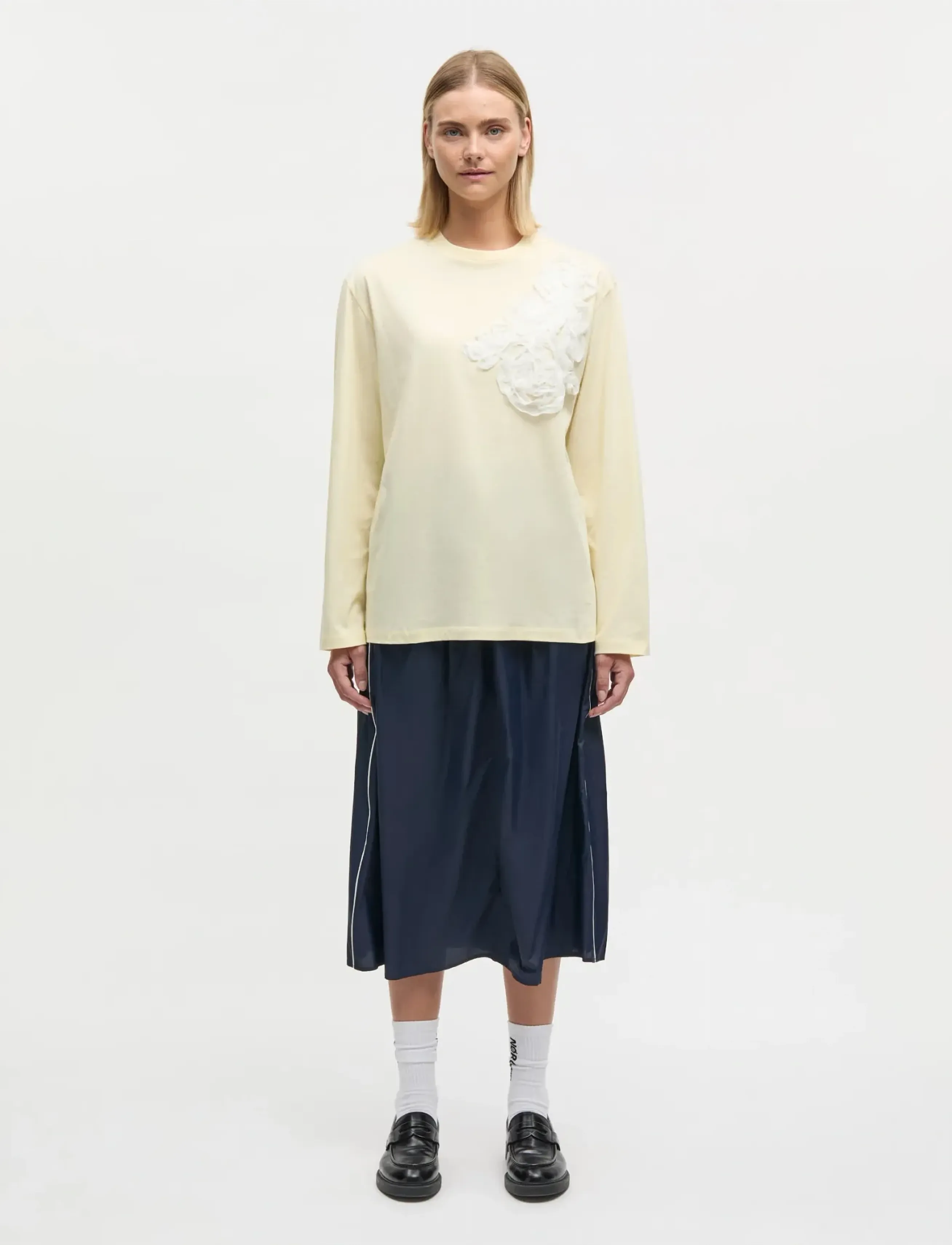 Mads Nørgaard Single Cotton Jerry Tee LS - Long-sleeved tops - ALMOND OIL / yellow