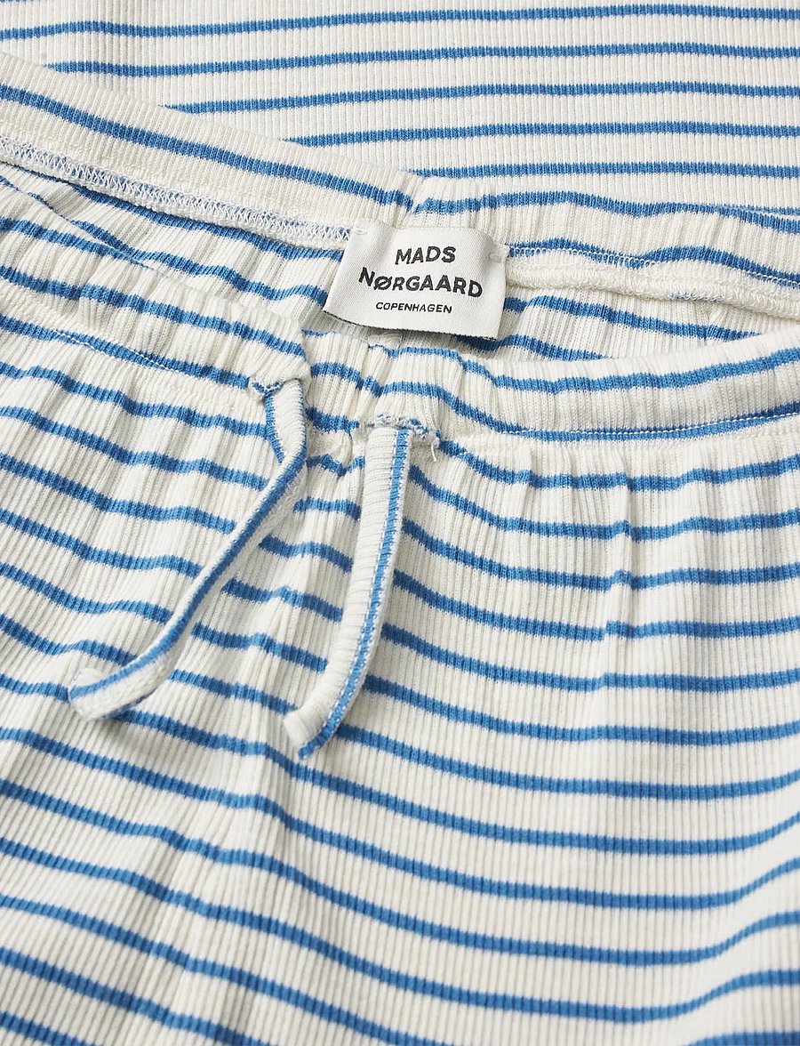 Mads Nørgaard - 2x2 Cotton Stripe Verona Pants - byxor - vanilla ice/bright cobalt - 4