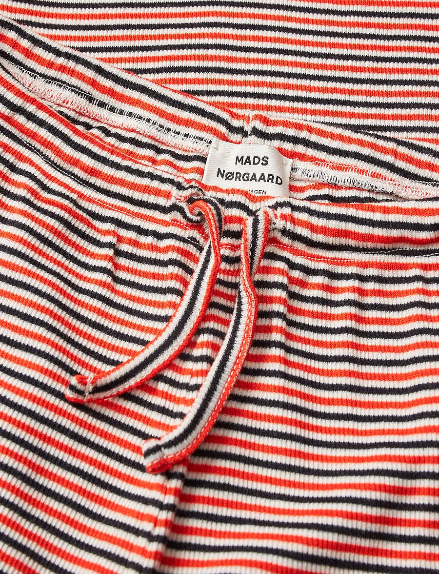 Mads Nørgaard - 2x2 Cotton Stripe Verona Pants - byxor - fiery red/vanilla ice - 4