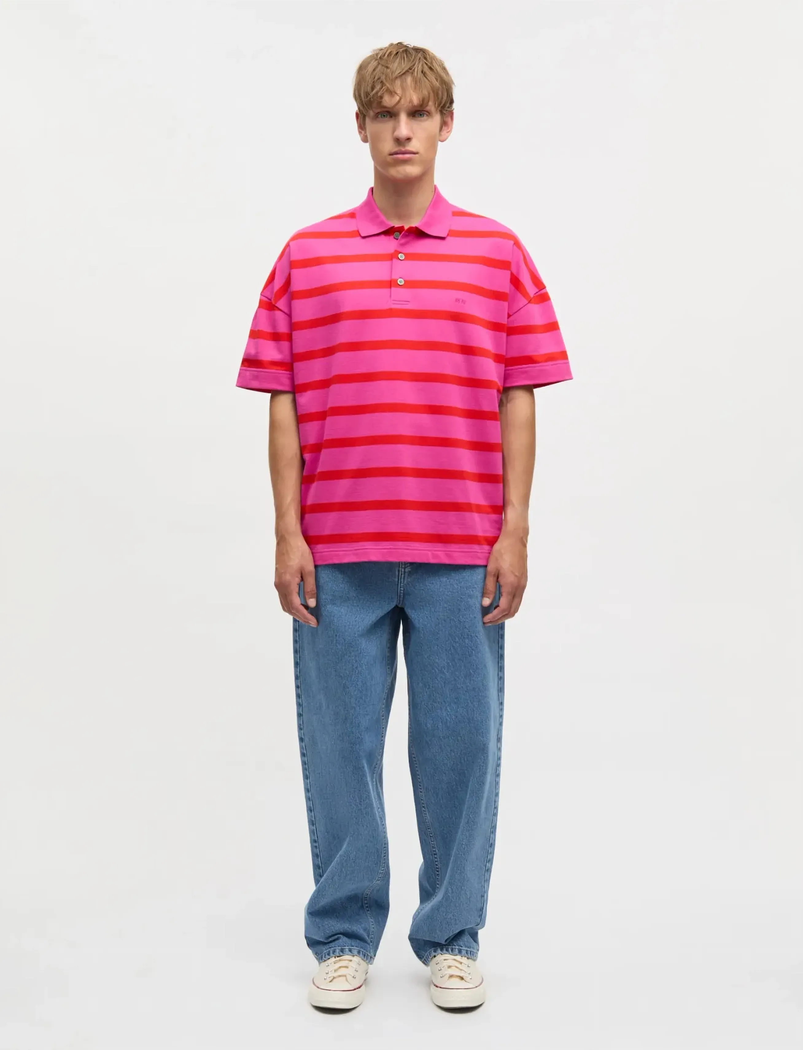 Mads Nørgaard Light Terry Polo ST Tee - Mads Nørgaard - RASPBERRY ROSE/FIERY RED ST. / pink/rose