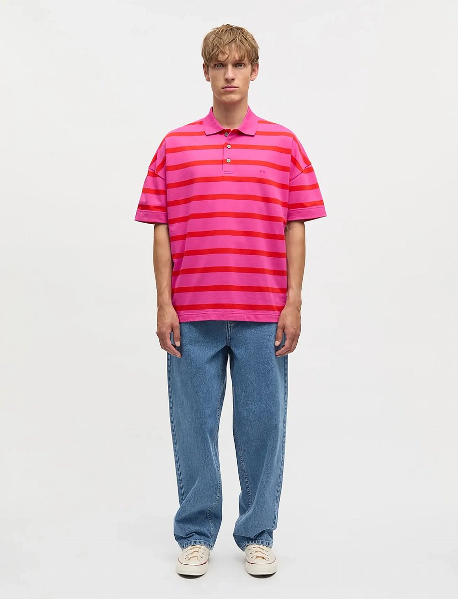 Mads Nørgaard - Light Terry Polo ST Tee - kortærmede poloer - raspberry rose/fiery red st. - 0