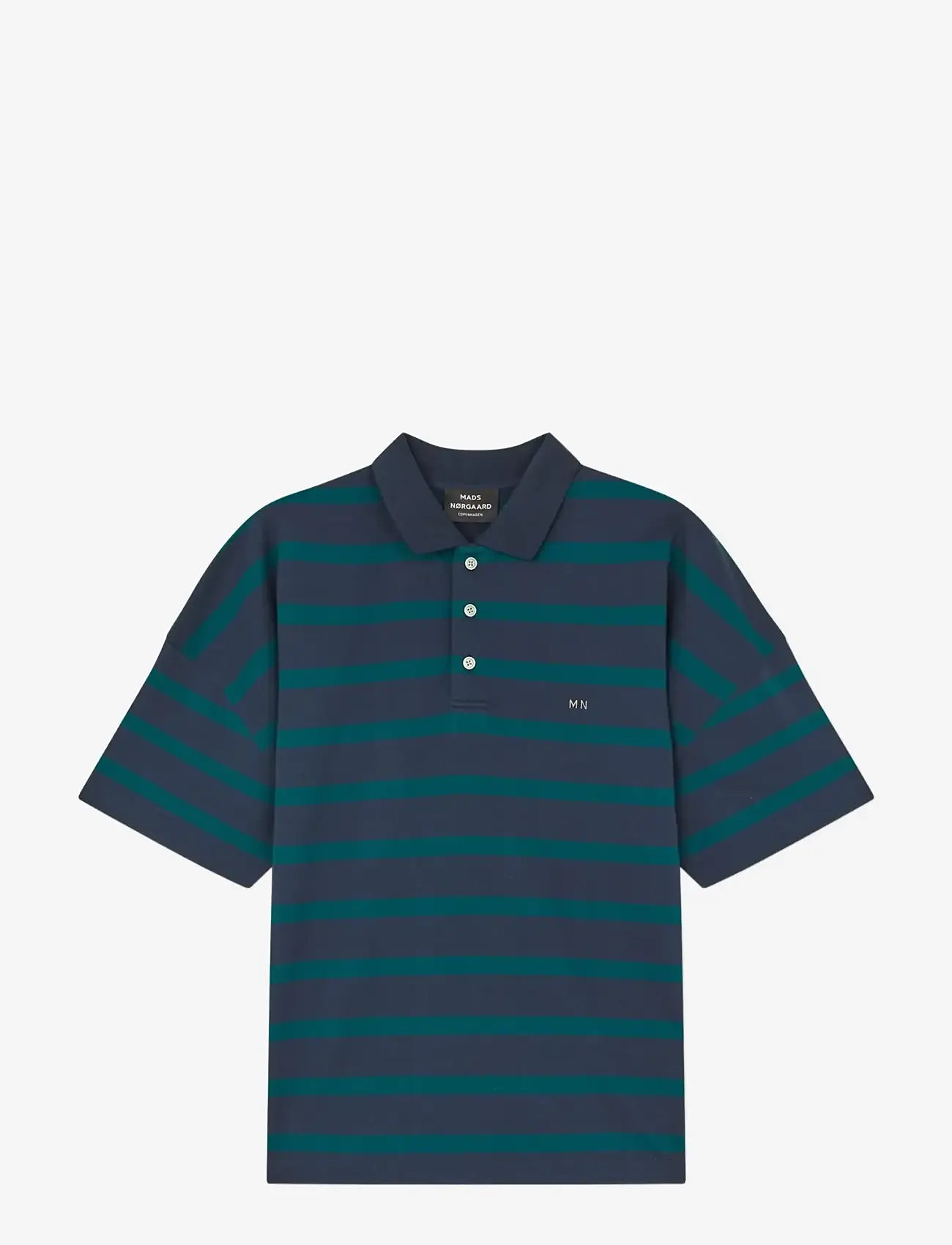 Mads Nørgaard - Light Terry Polo ST Tee - short-sleeved polos - sky captain/deep sea st. - 1