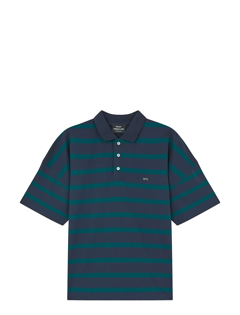 Mads Nørgaard - Light Terry Polo ST Tee - short-sleeved polos - sky captain/deep sea st. - 1