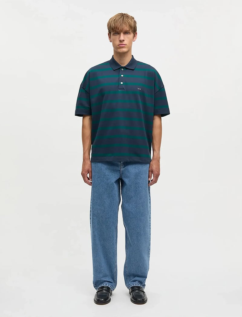 Mads Nørgaard - Light Terry Polo ST Tee - short-sleeved polos - sky captain/deep sea st. - 0