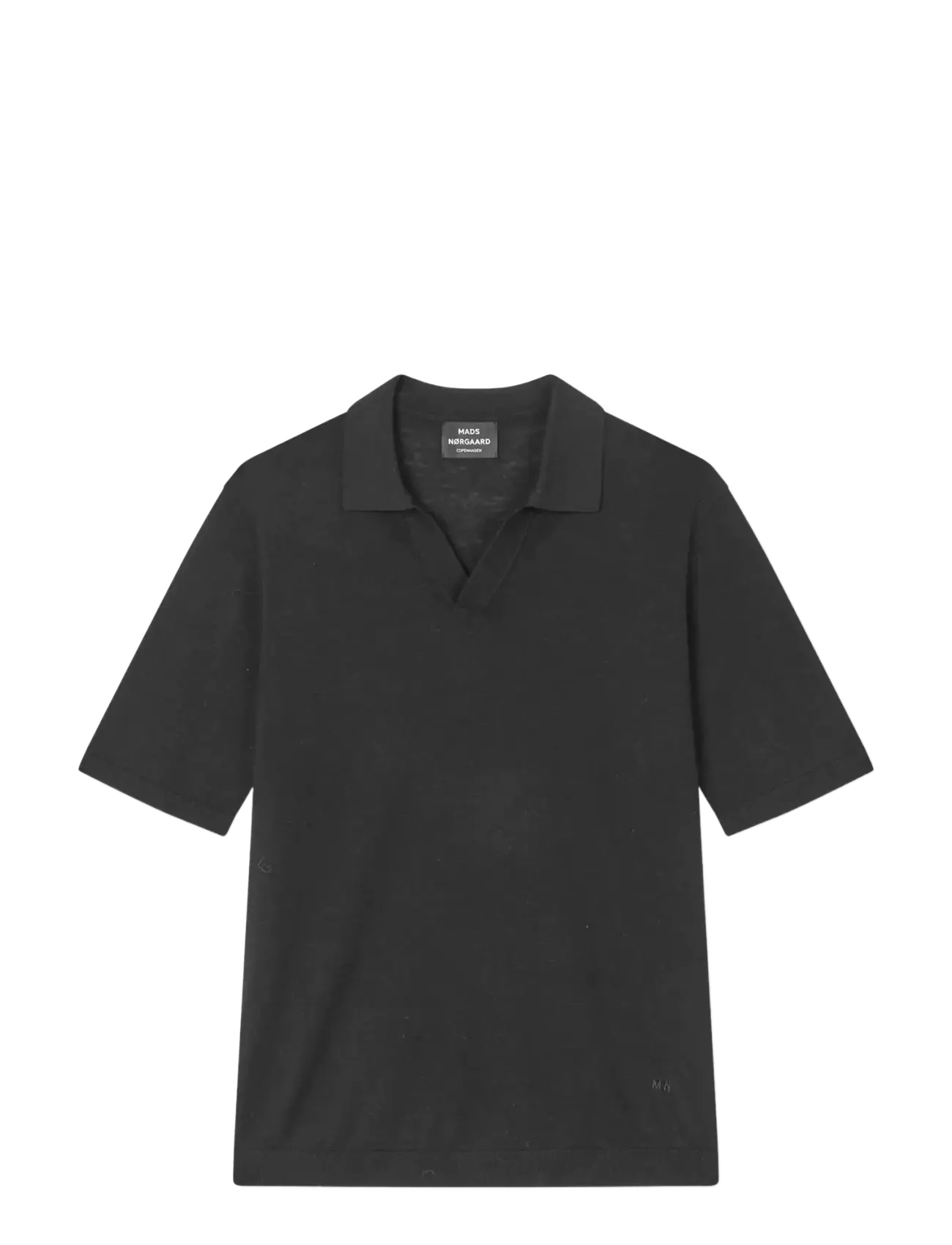 Mads Nørgaard Cotton Lino Theo Polo Knit, M, Black, Poloer > Kortærmede, Herre