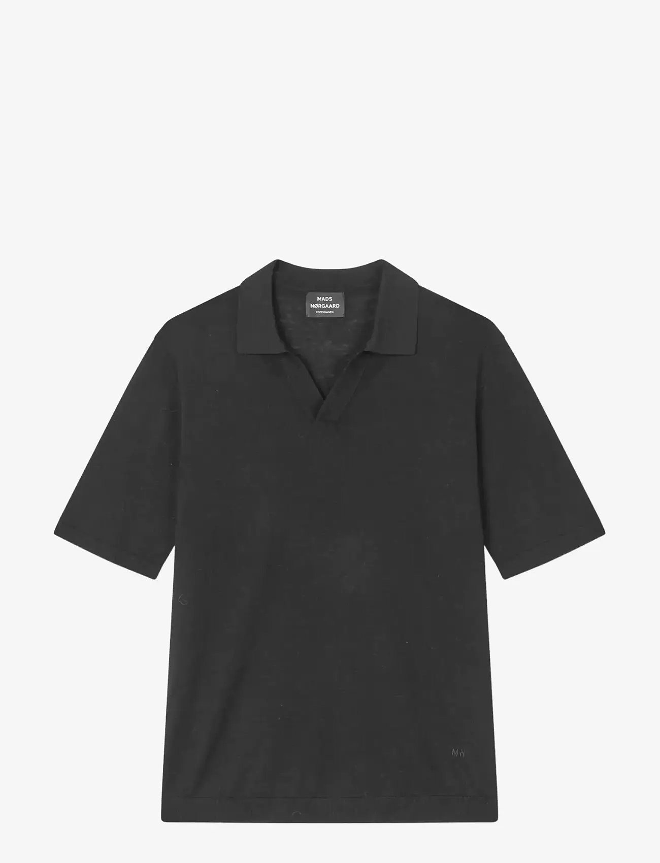 Mads Nørgaard - Cotton Lino Theo Polo Knit - kortärmade pikéer - black - 0