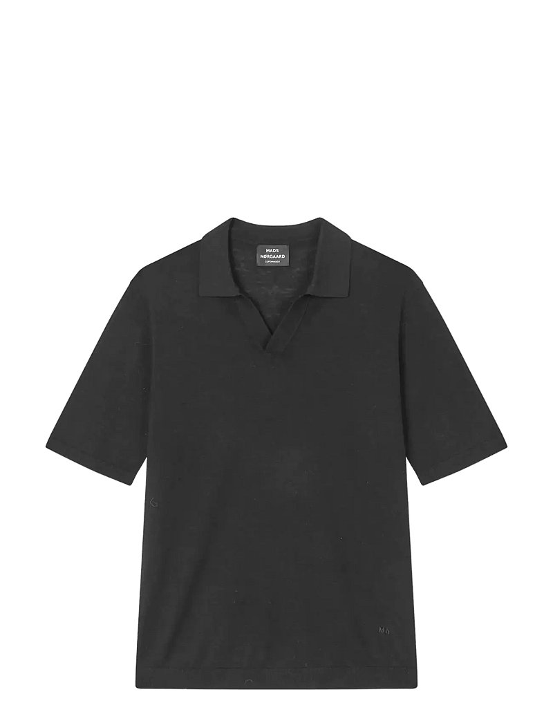 Mads Nørgaard - Cotton Lino Theo Polo Knit - kortärmade pikéer - black - 0