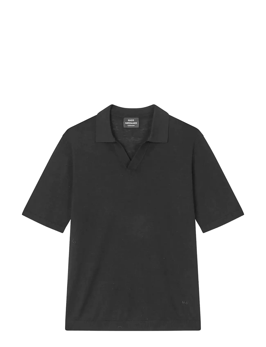 Mads Nørgaard - Cotton Lino Theo Polo Knit - kortærmede poloer - black - 0