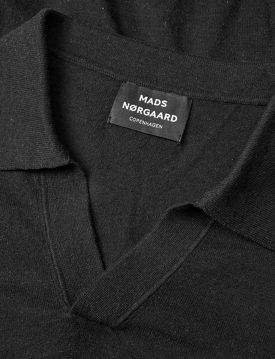 Mads Nørgaard - Cotton Lino Theo Polo Knit - kortærmede poloer - black - 1