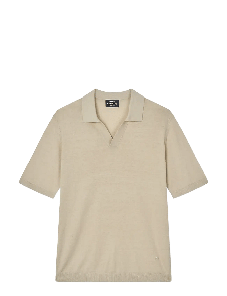 Mads Nørgaard - Cotton Lino Theo Polo Knit - kortærmede poloer - castle wall - 0