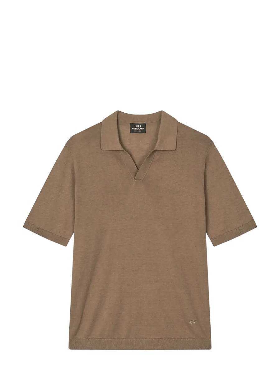 Mads Nørgaard - Cotton Lino Theo Polo Knit - kortærmede poloer - walnut - 0