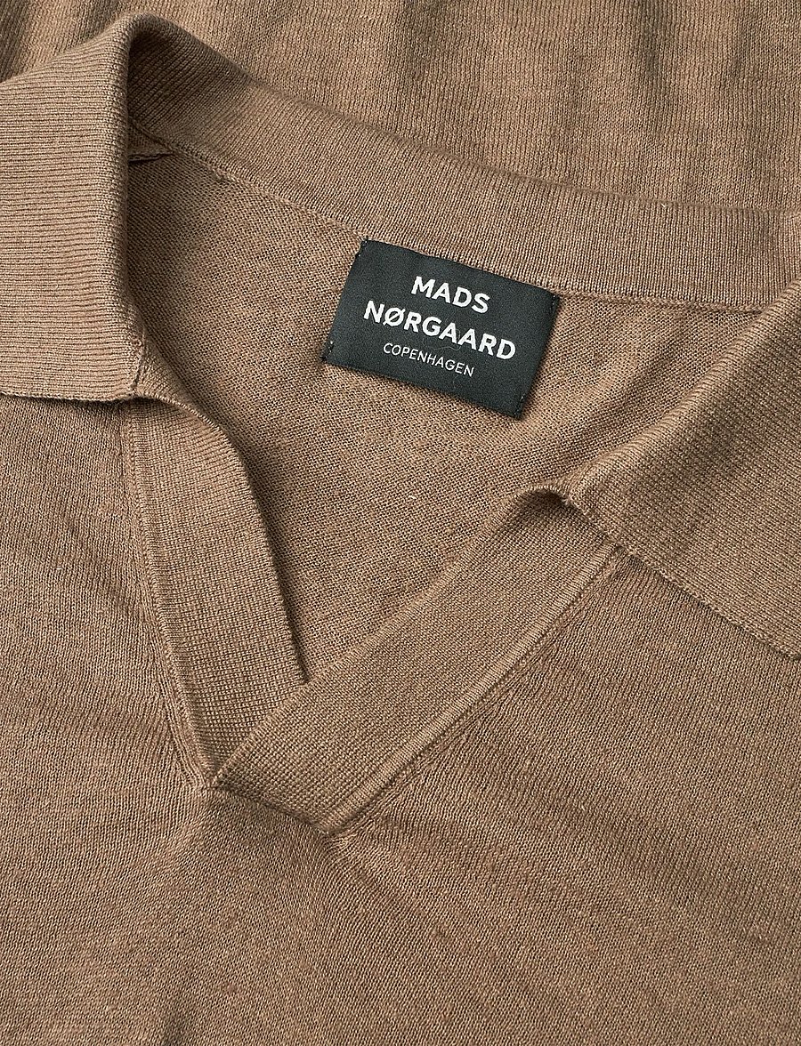 Mads Nørgaard - Cotton Lino Theo Polo Knit - kortærmede poloer - walnut - 1