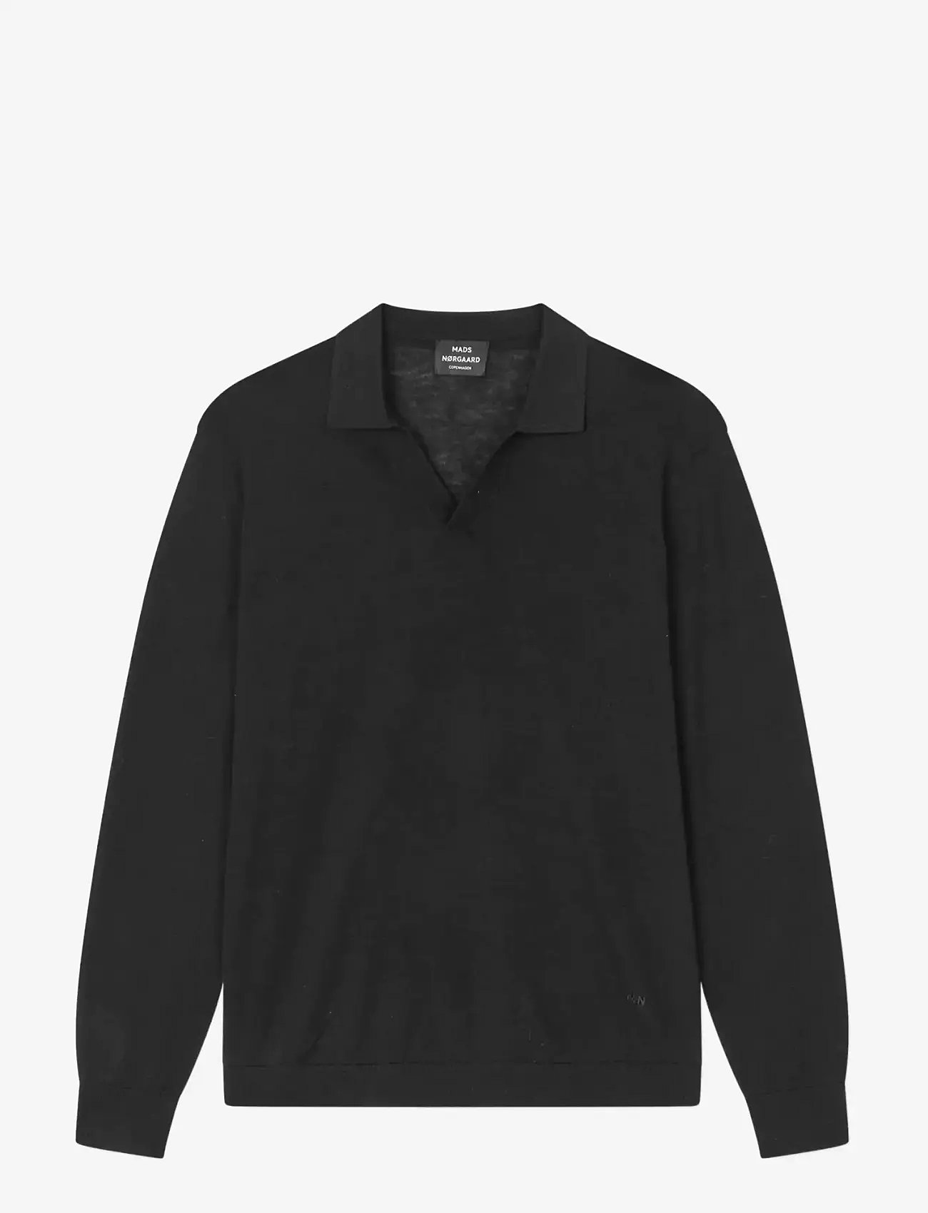 Mads Nørgaard - Cotton Lino Theo Polo LS Knit - langärmelig - black - 1