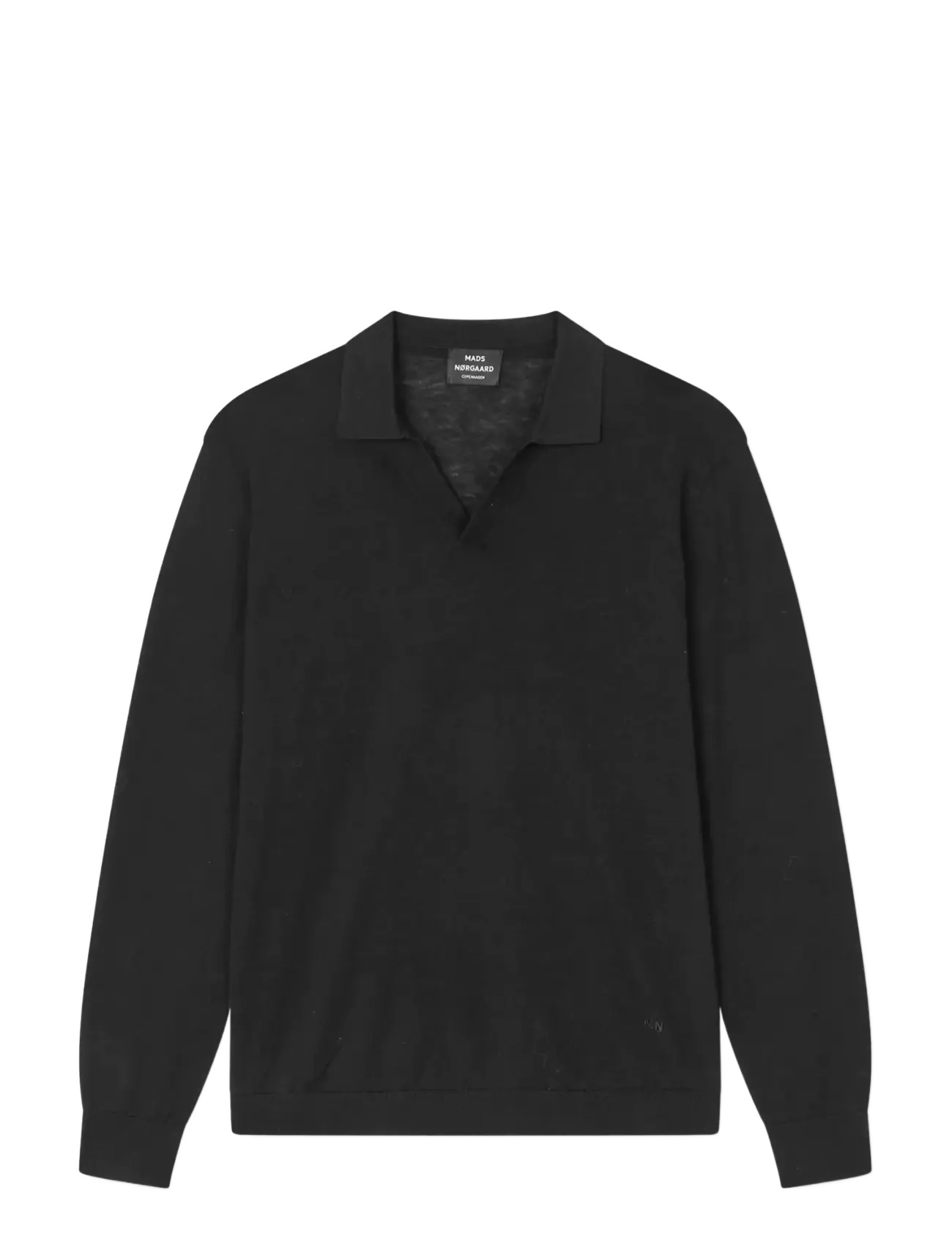 Cotton Lino Theo Polo LS Knit - BLACK