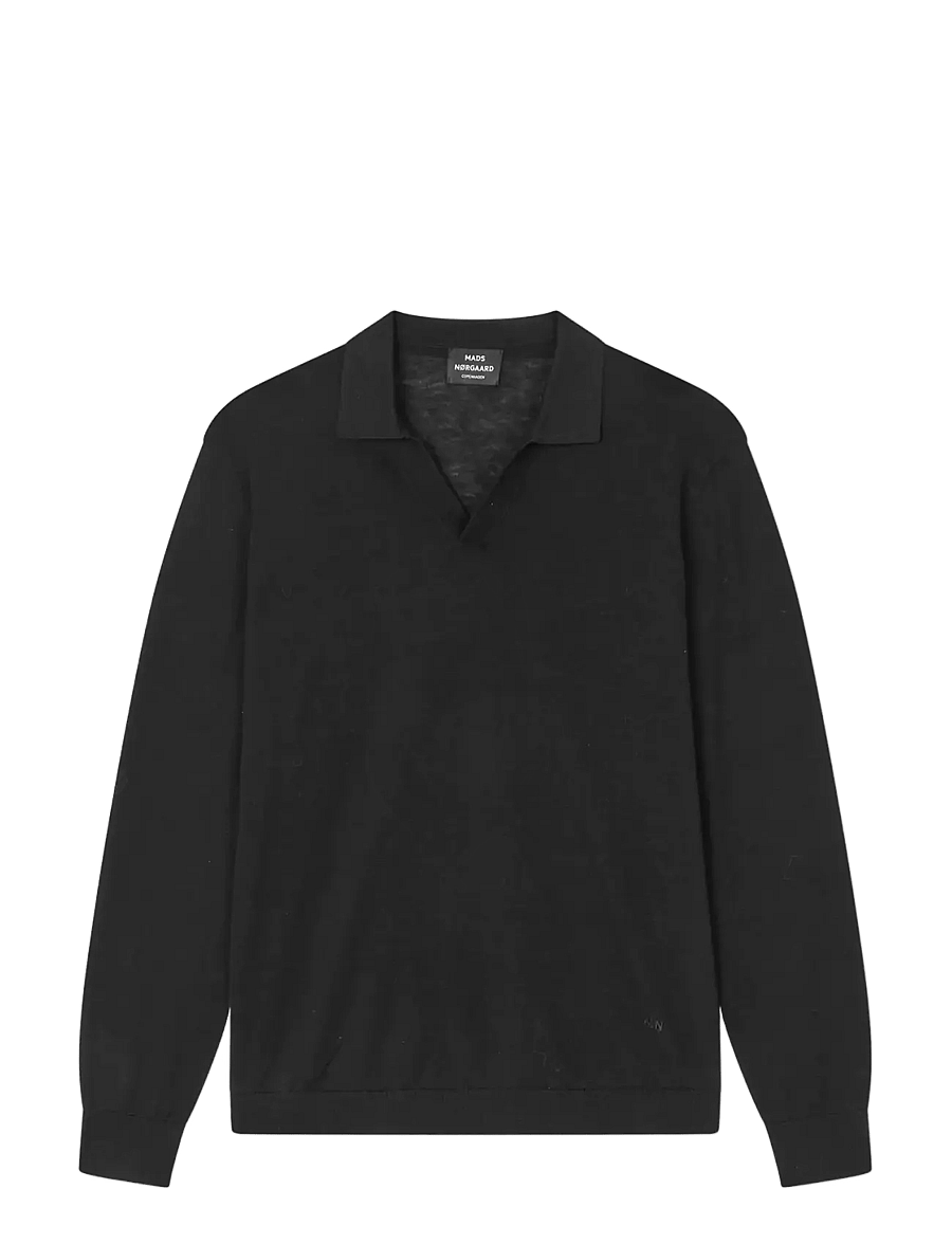 Mads Nørgaard - Cotton Lino Theo Polo LS Knit - langärmelig - black - 1