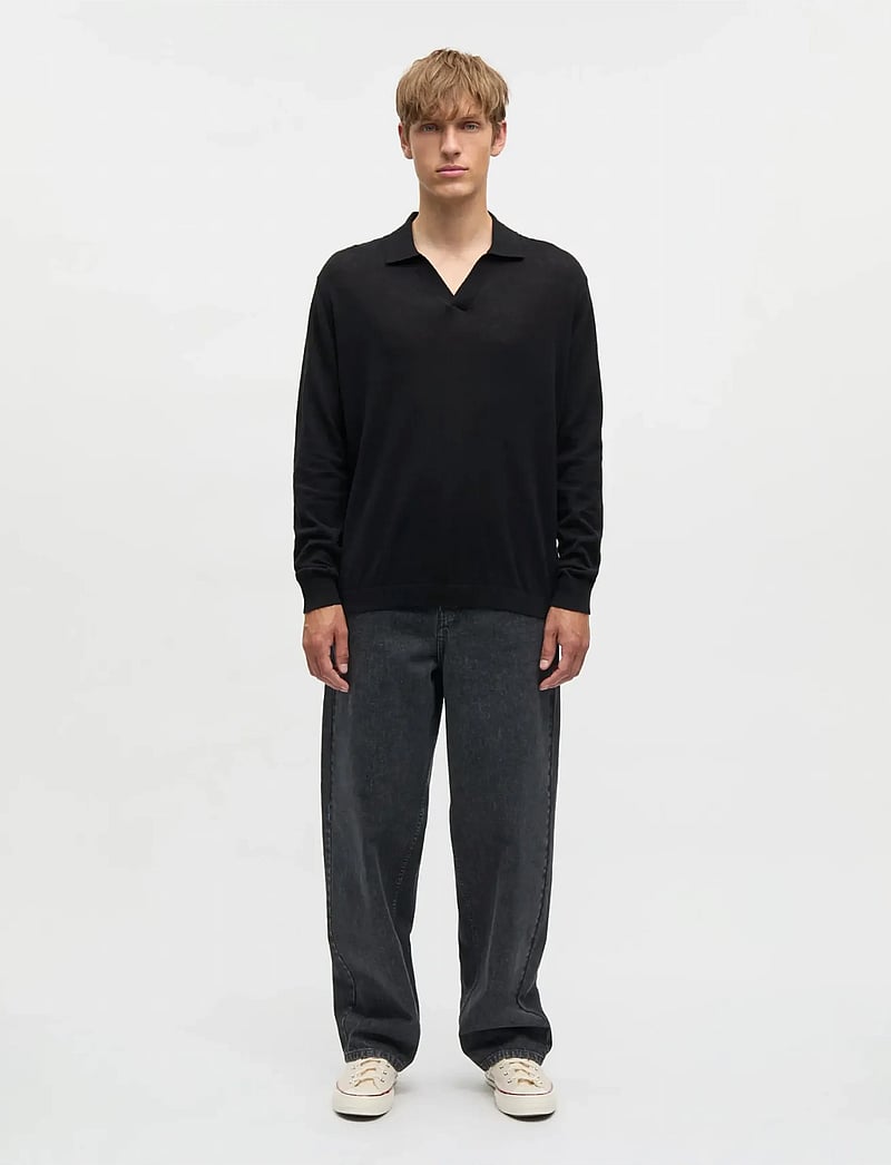 Mads Nørgaard - Cotton Lino Theo Polo LS Knit - langärmelig - black - 0