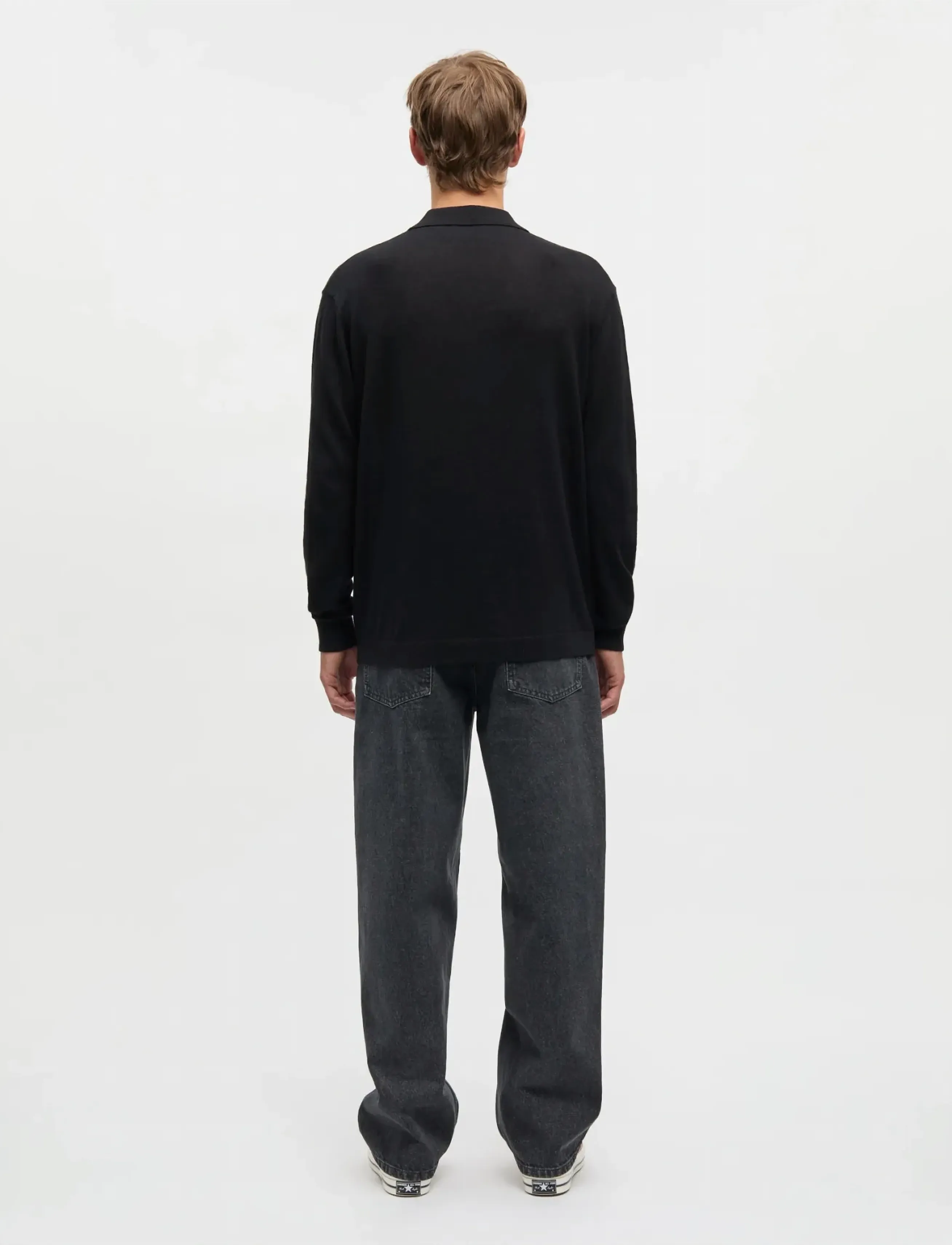 Mads Nørgaard - Cotton Lino Theo Polo LS Knit - langærmede poloer - black - 2