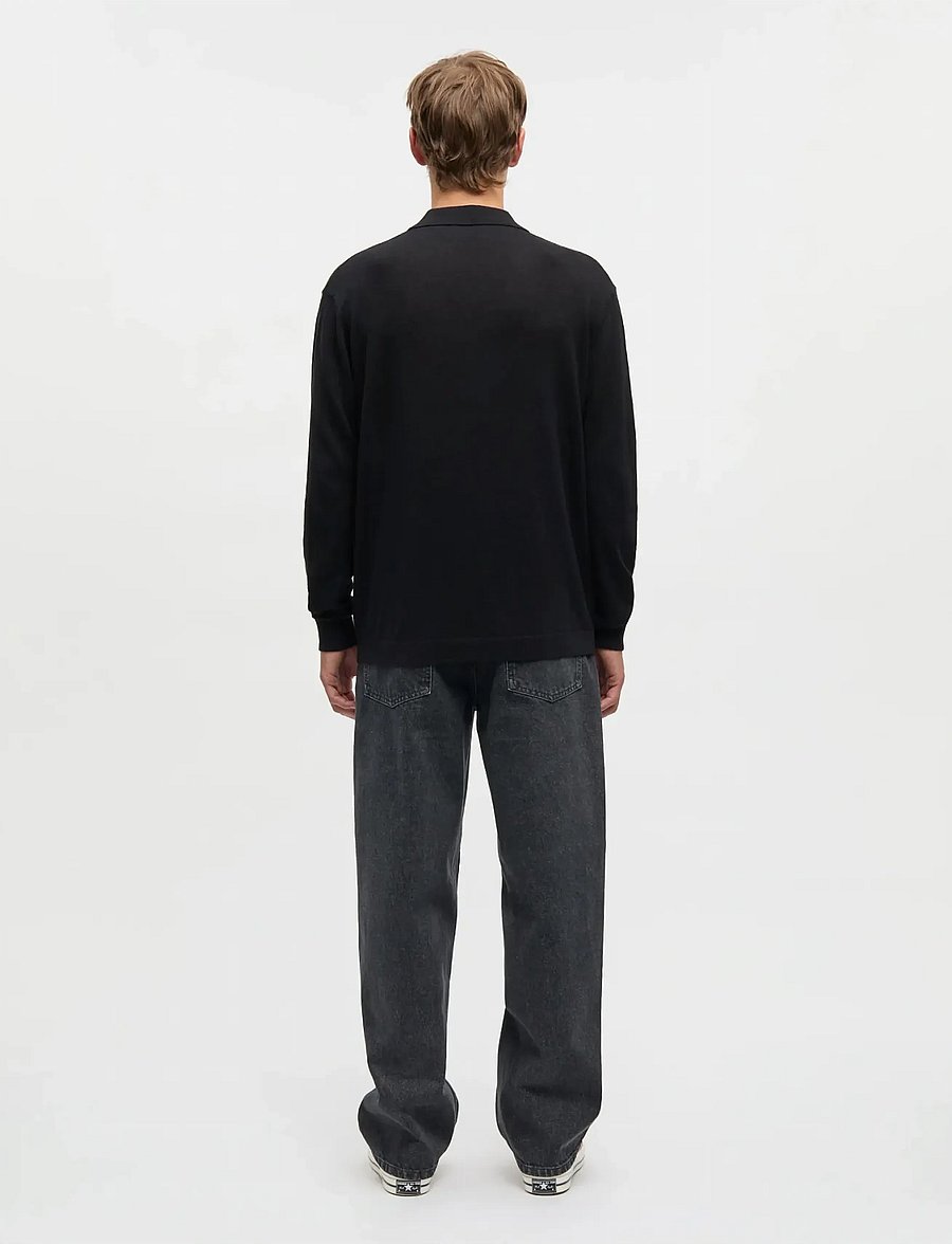 Mads Nørgaard - Cotton Lino Theo Polo LS Knit - langärmelig - black - 2