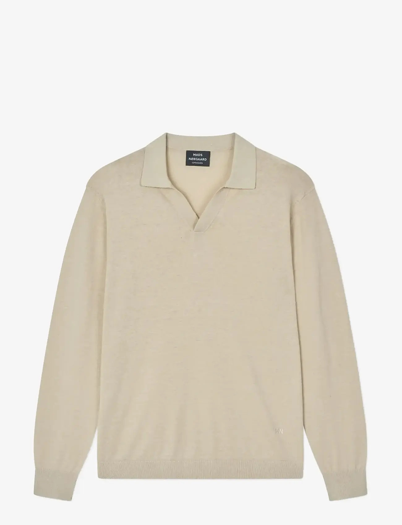 Mads Nørgaard - Cotton Lino Theo Polo LS Knit - long-sleeved polos - castle wall - 0