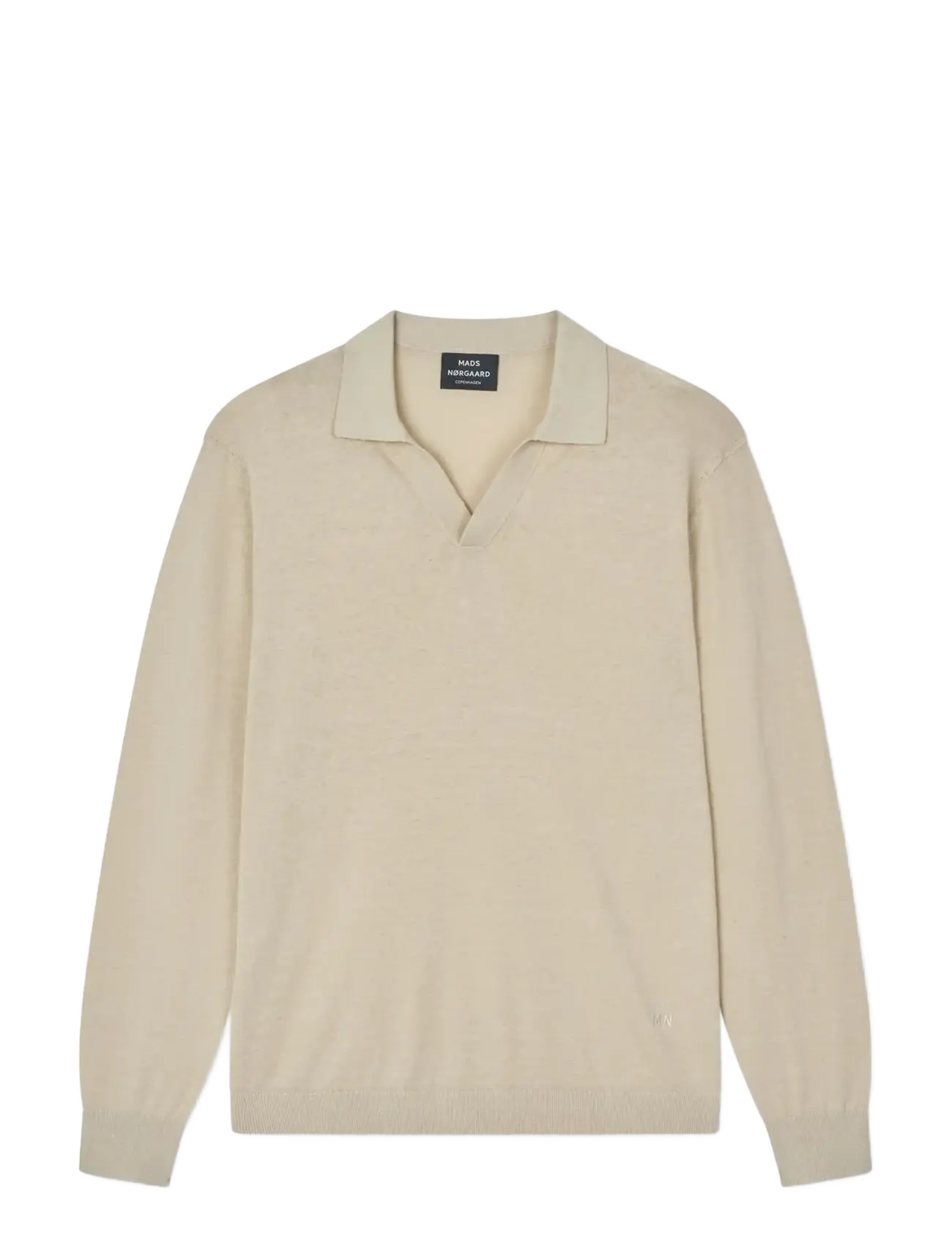 Mads Nørgaard Cotton Lino Theo Polo LS Knit - Pikéer - CASTLE WALL / beige