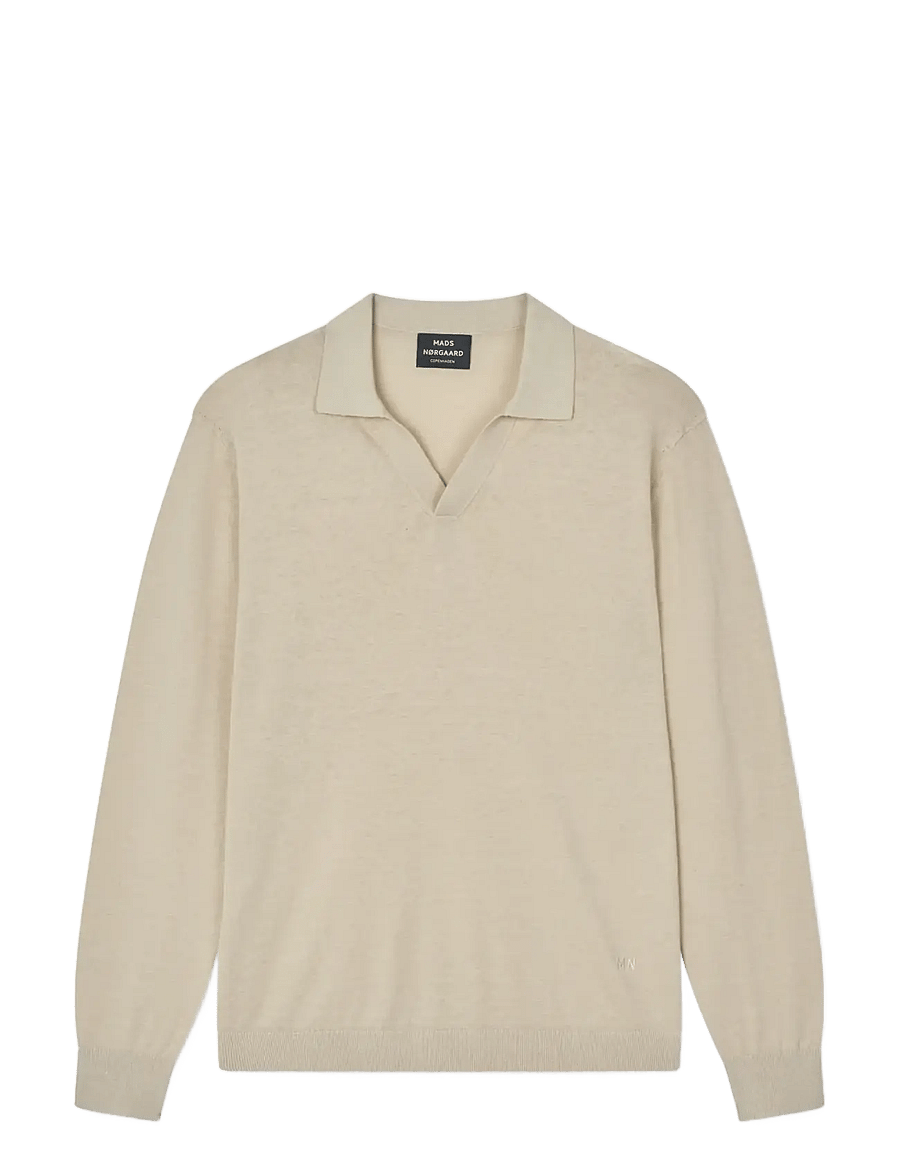Mads Nørgaard - Cotton Lino Theo Polo LS Knit - langärmelig - castle wall - 0
