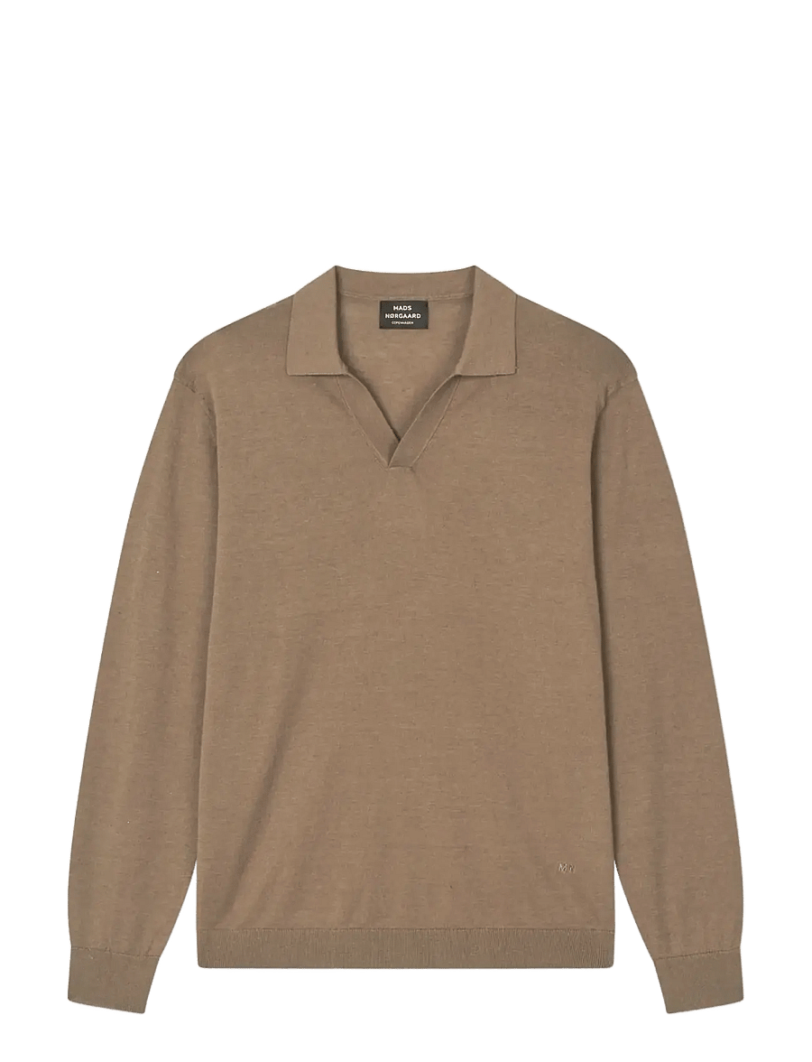 Mads Nørgaard - Cotton Lino Theo Polo LS Knit - langärmelig - walnut - 0