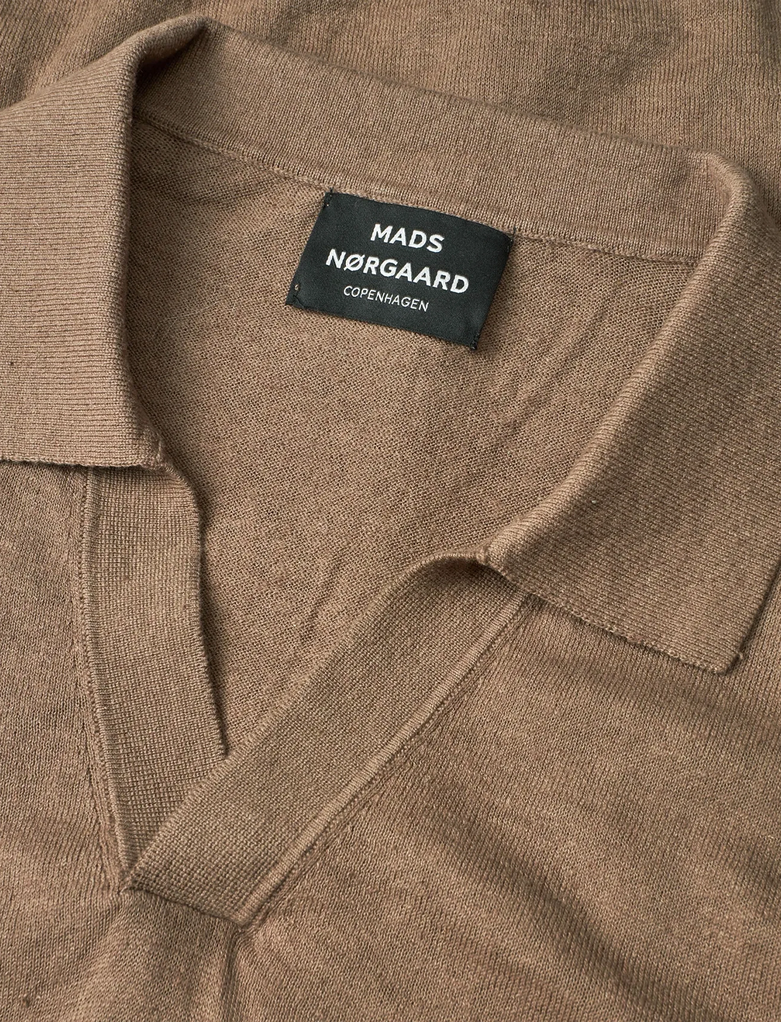 Mads Nørgaard - Cotton Lino Theo Polo LS Knit - langærmede poloer - walnut - 1