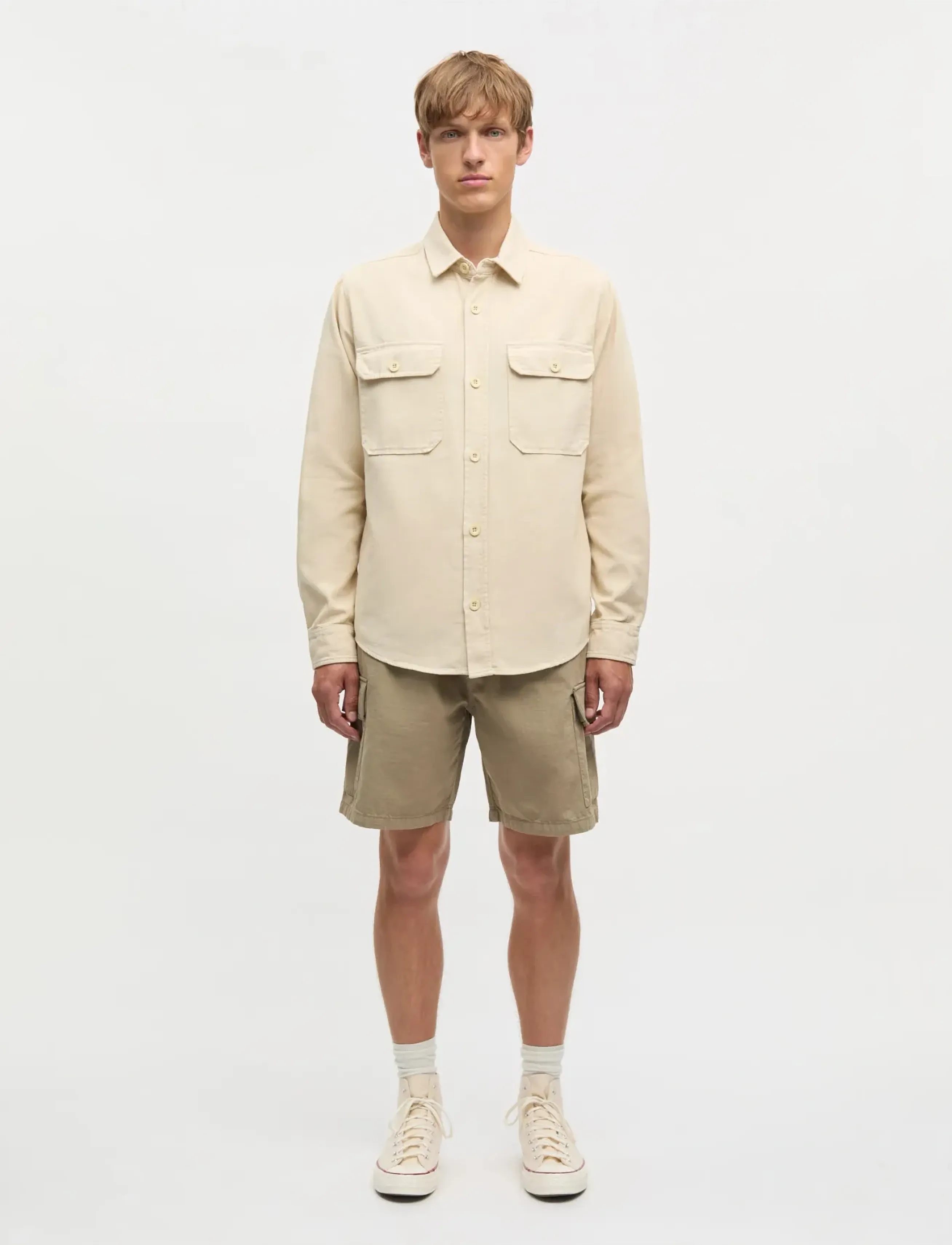 Mads Nørgaard Cotton Ripstop Cargo Shorts, S, Khaki green, Shorts > Cargo Shorts, Herre